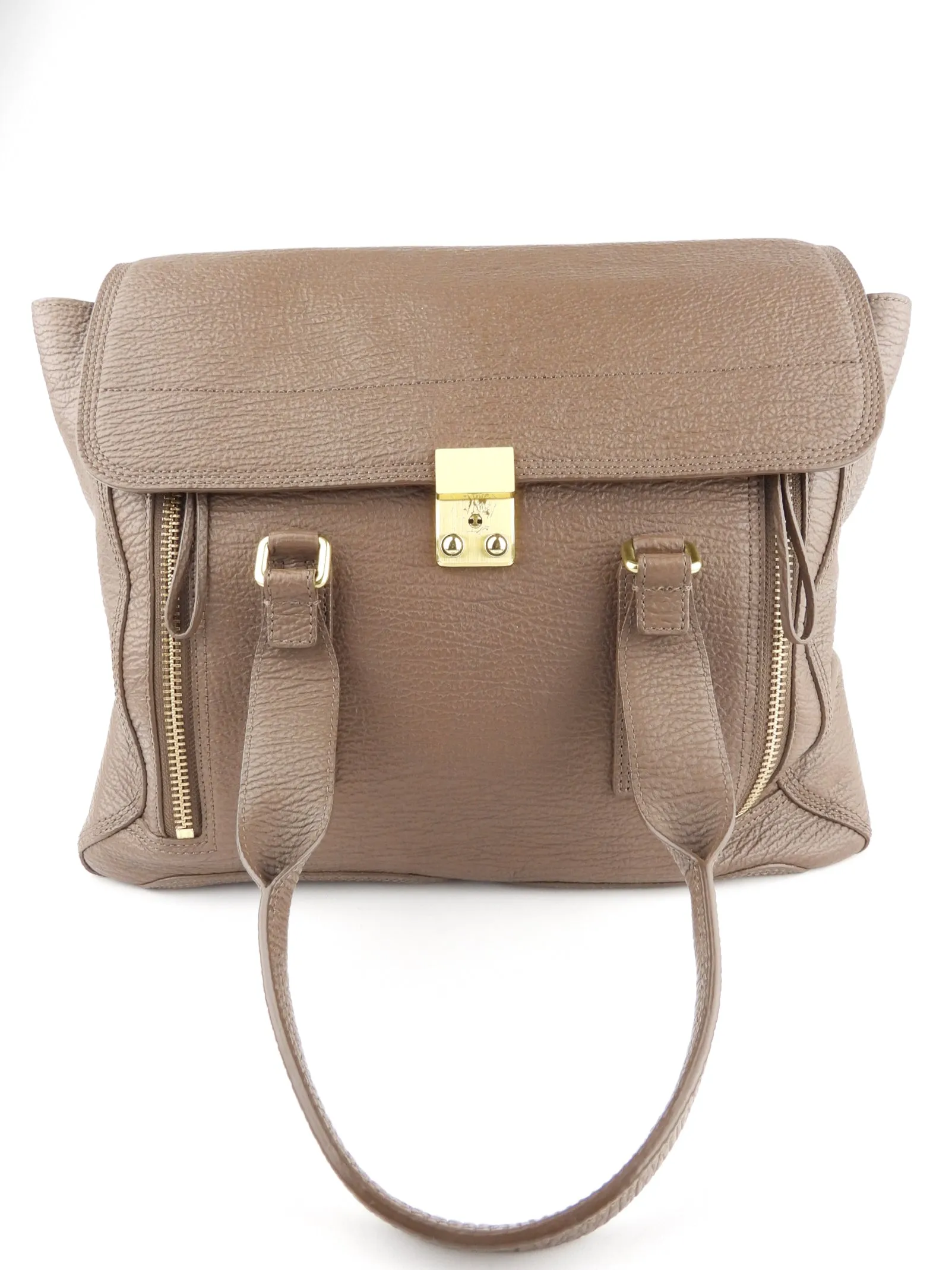 3.1 Philip Lim Taupe Grained Leather Pashli Two Way Satchel Bag