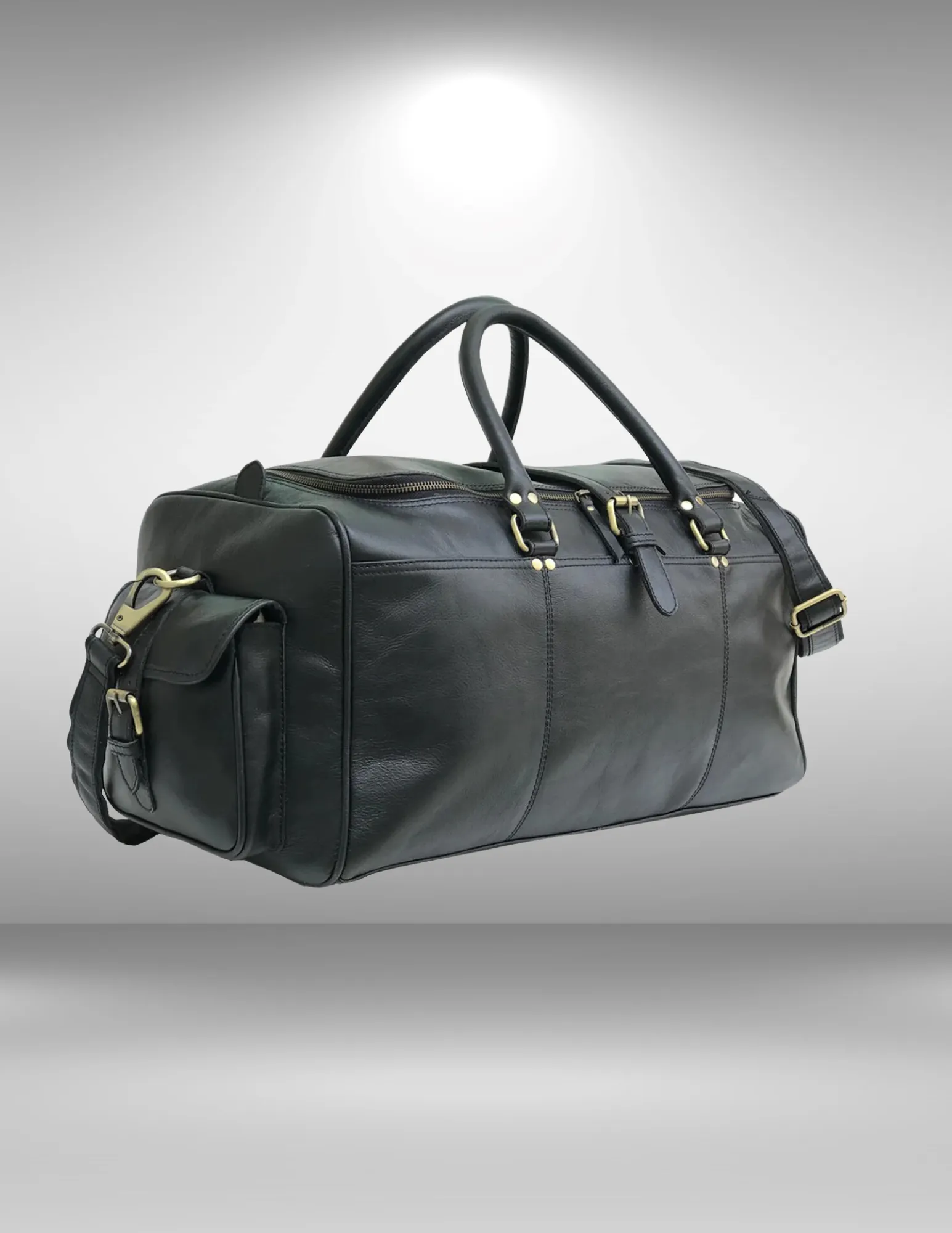 Black Leather Cowhide Weekender Bag