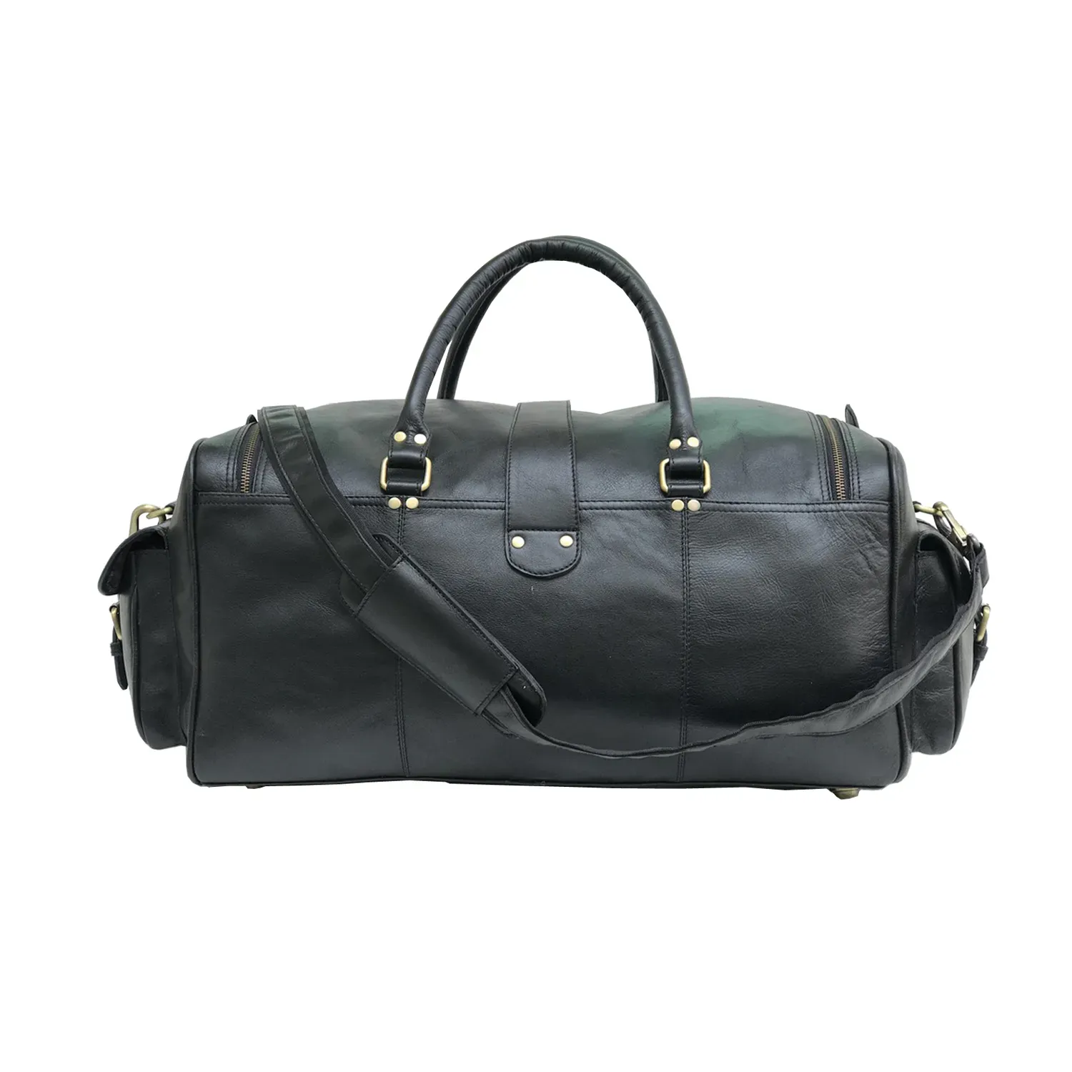 Black Leather Cowhide Weekender Bag