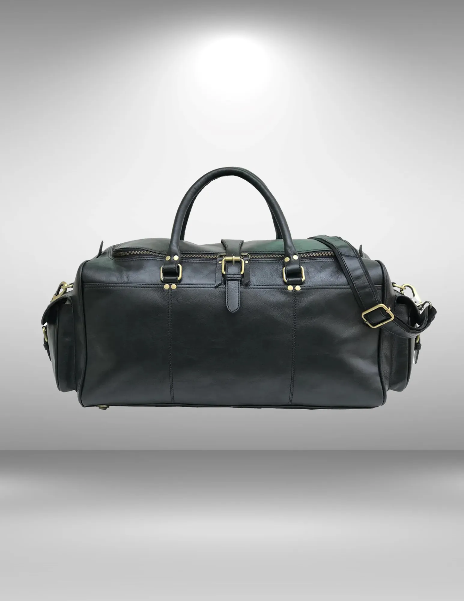 Black Leather Cowhide Weekender Bag