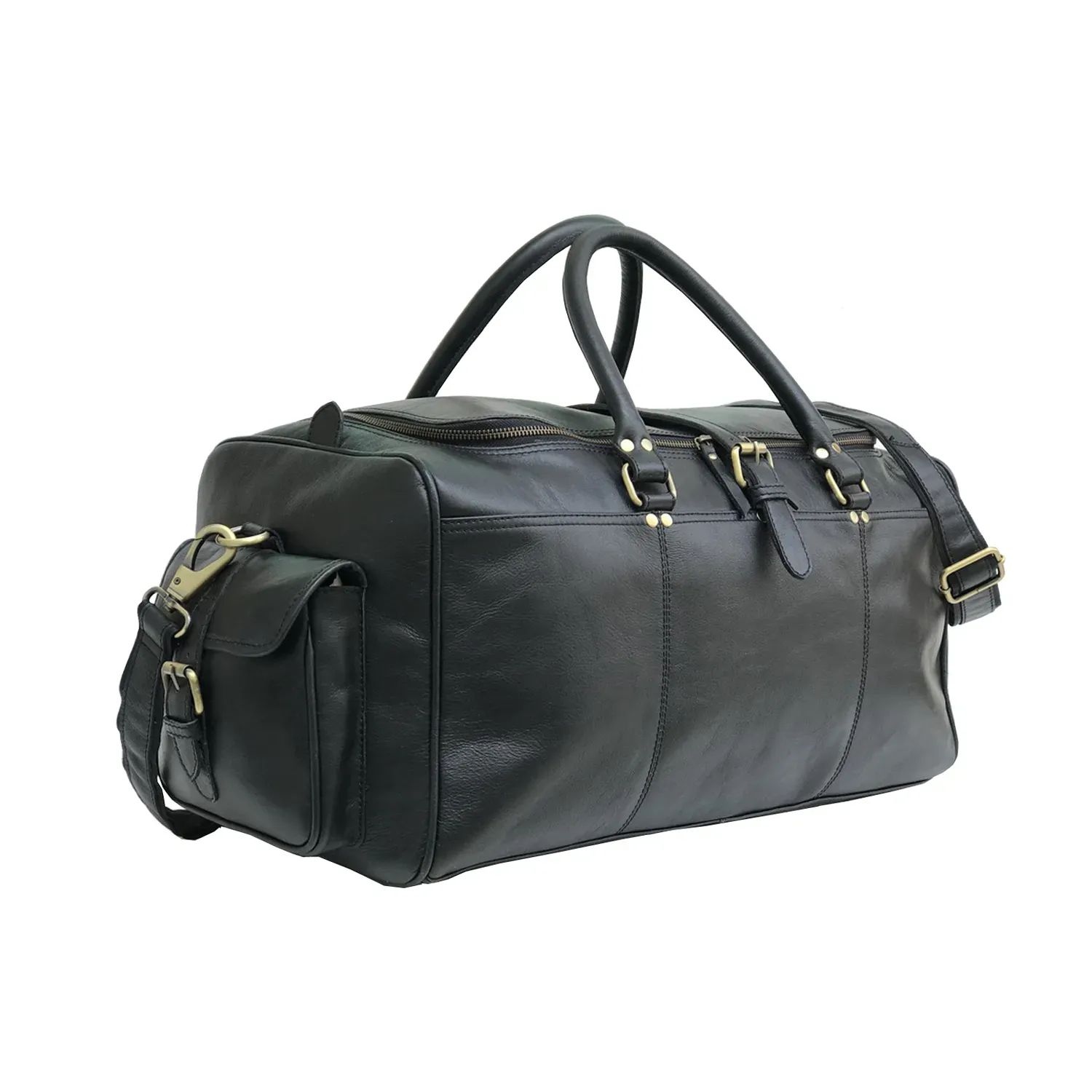 Black Leather Cowhide Weekender Bag