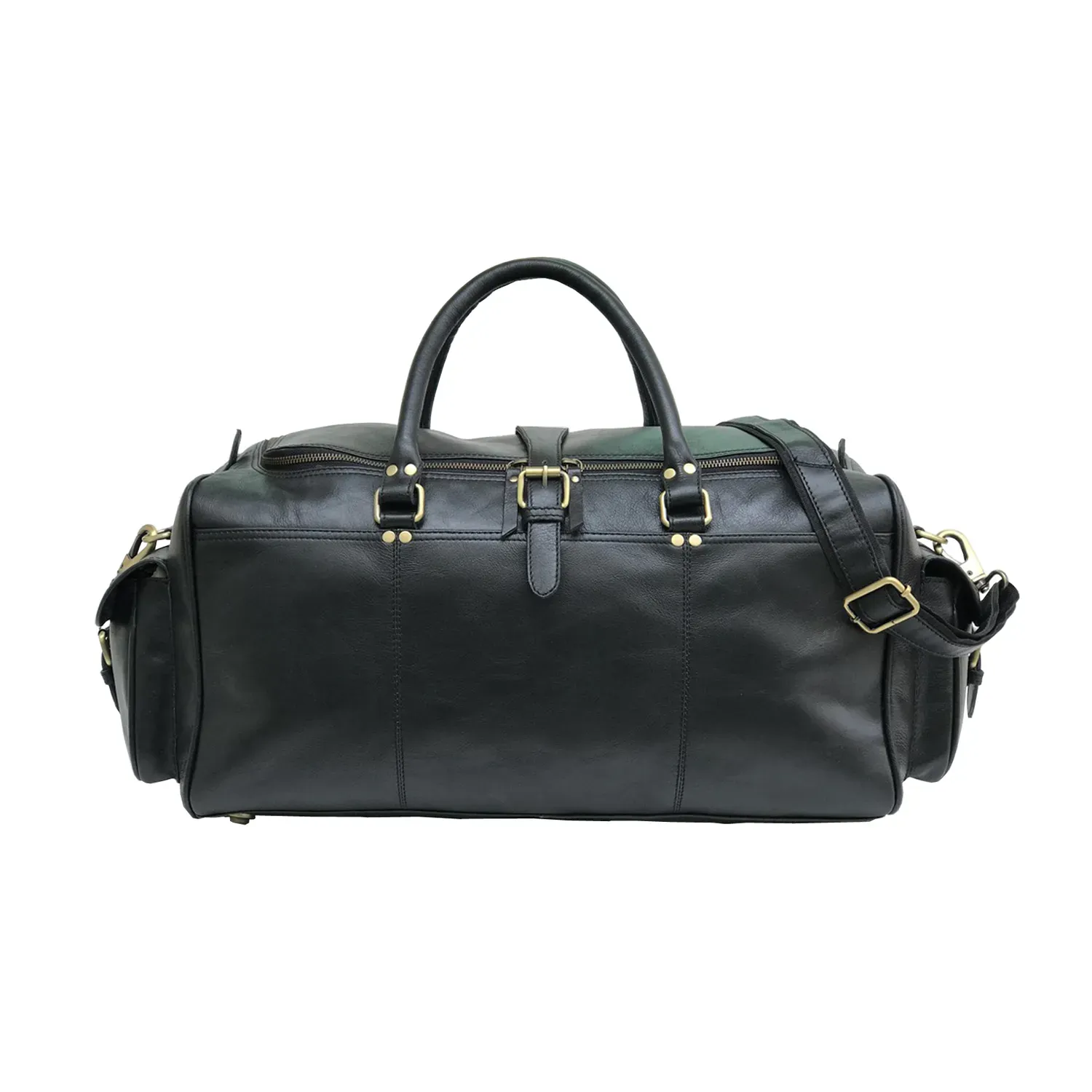 Black Leather Cowhide Weekender Bag