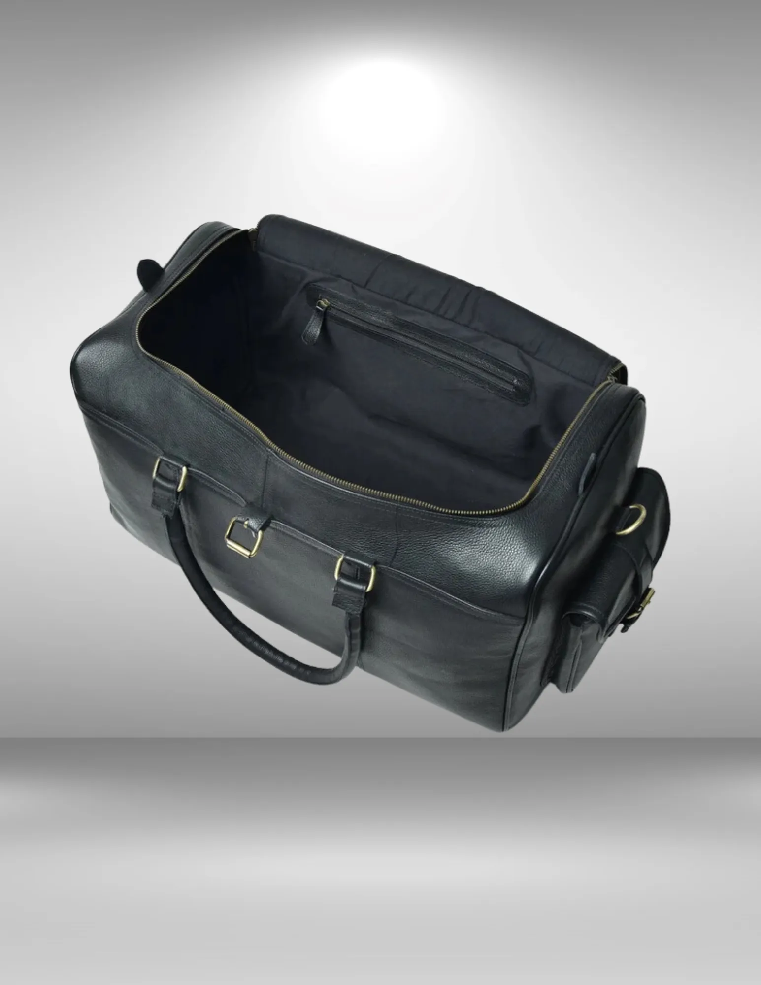 Black Leather Cowhide Weekender Bag