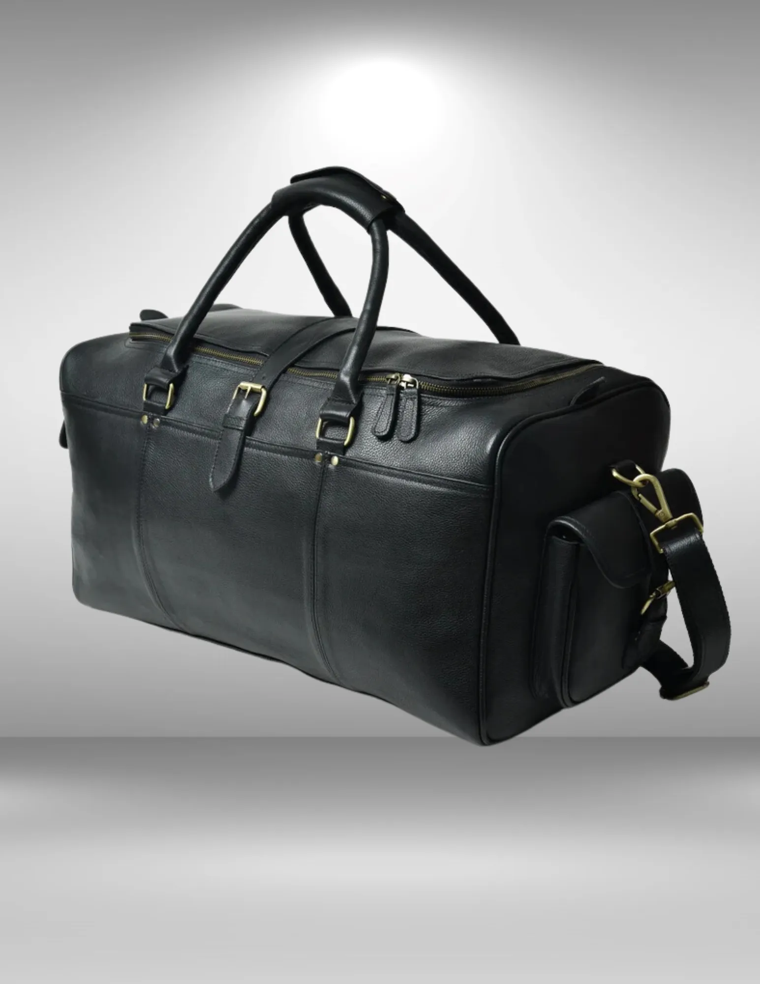 Black Leather Cowhide Weekender Bag