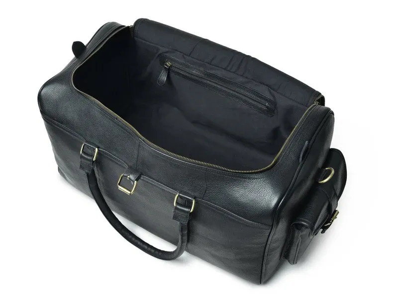 Black Leather Cowhide Weekender Bag