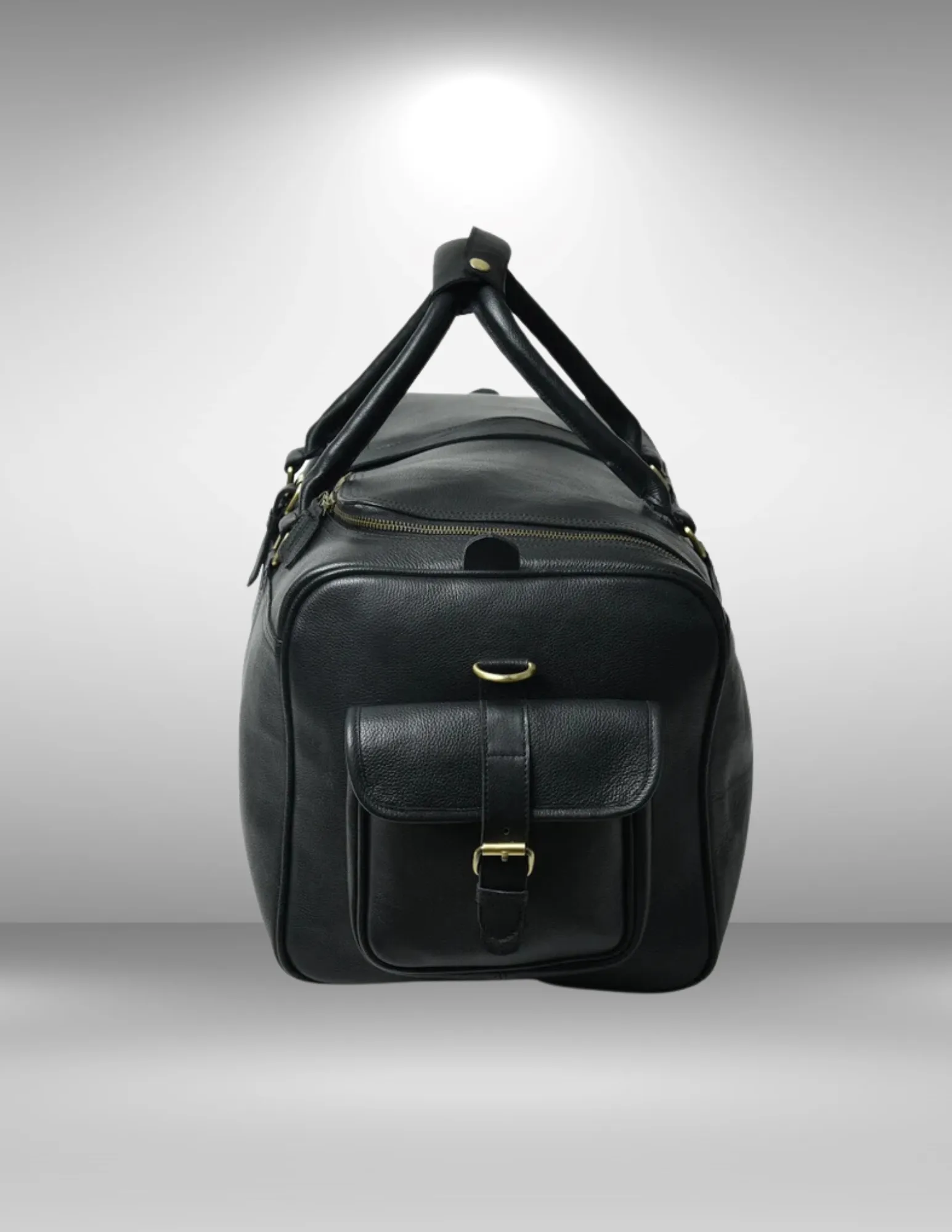 Black Leather Cowhide Weekender Bag