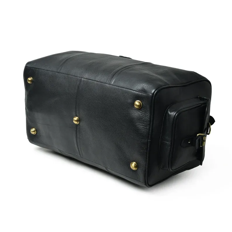 Black Leather Cowhide Weekender Bag