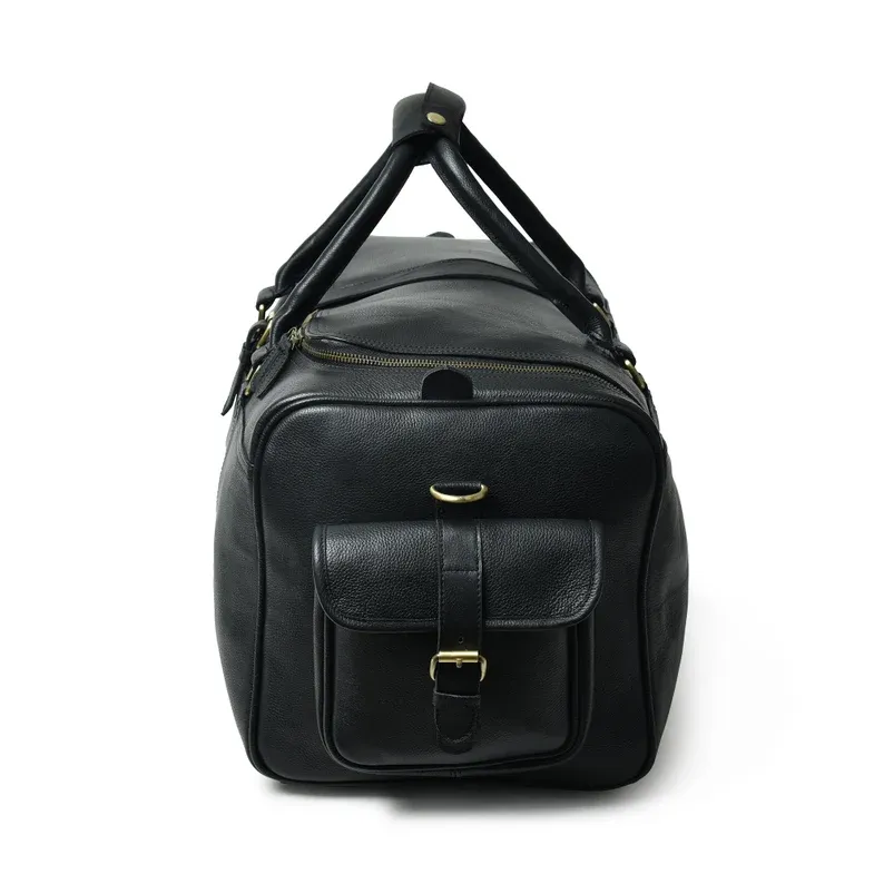 Black Leather Cowhide Weekender Bag