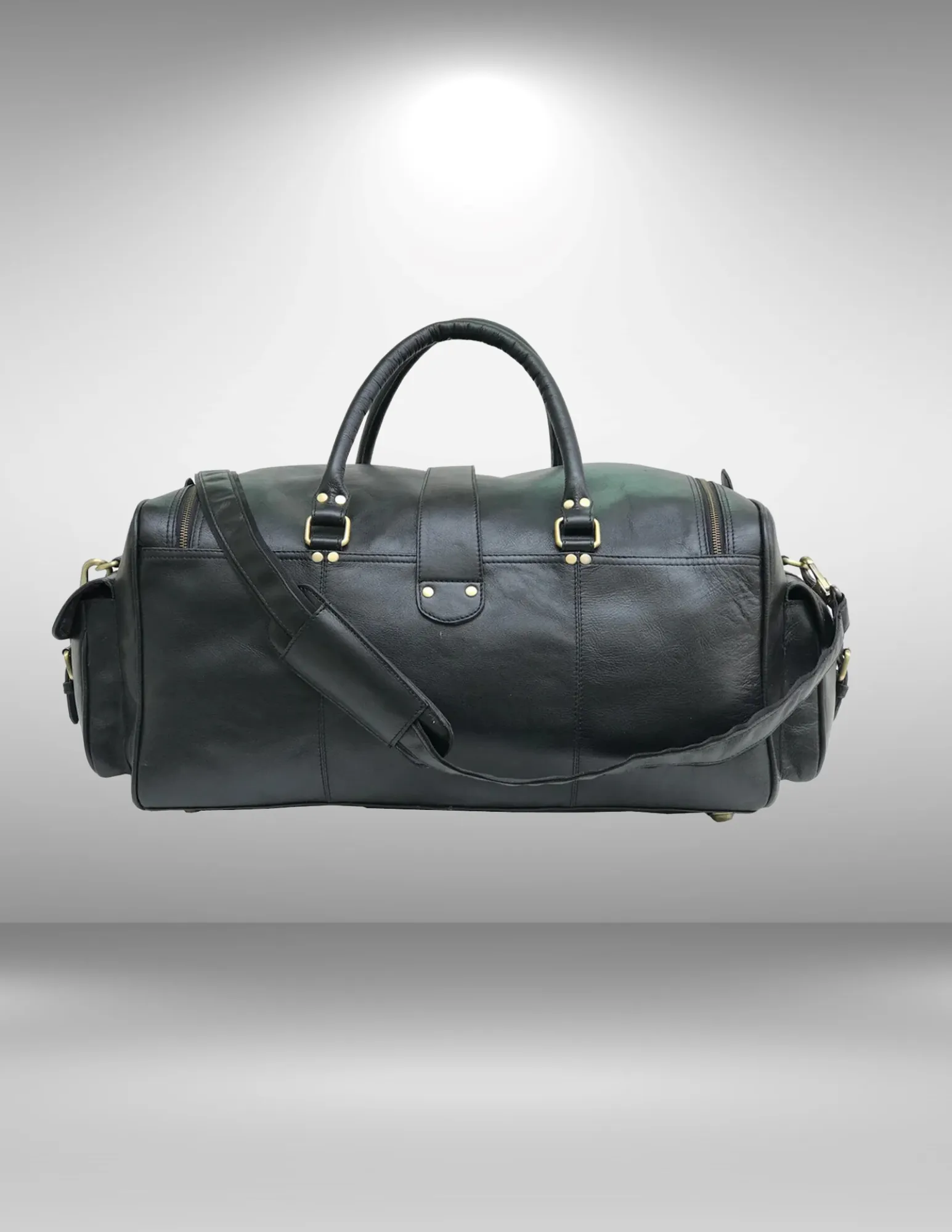 Black Leather Cowhide Weekender Bag