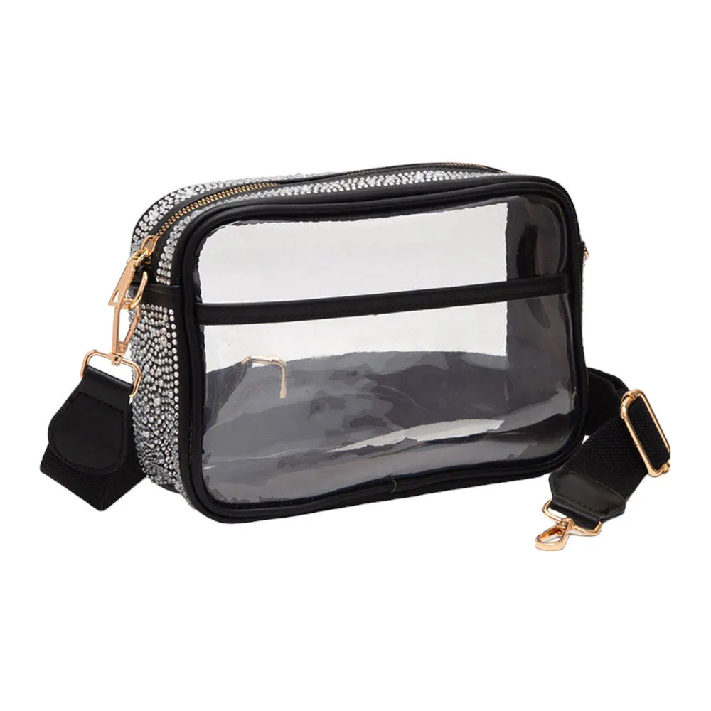 Bling Studded Faux Leather Clear Rectangle Crossbody Bag