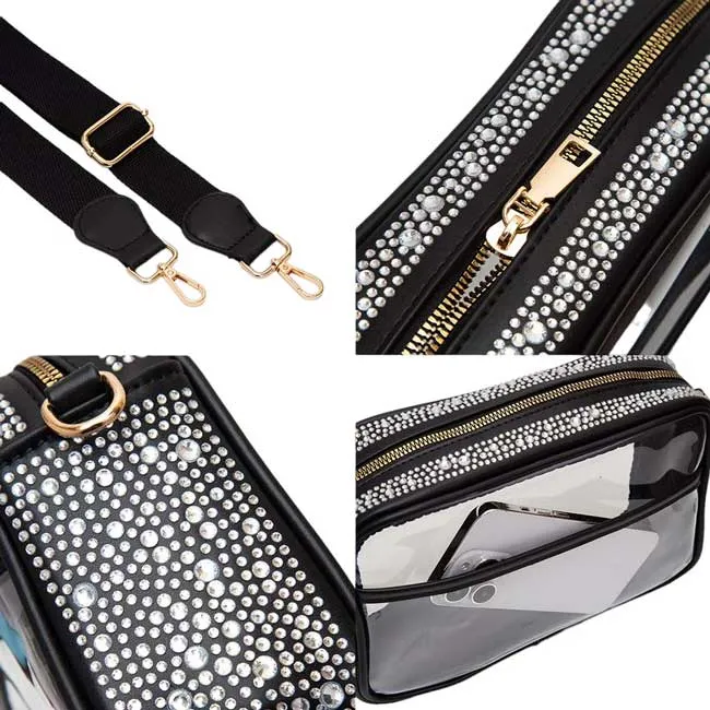 Bling Studded Faux Leather Clear Rectangle Crossbody Bag