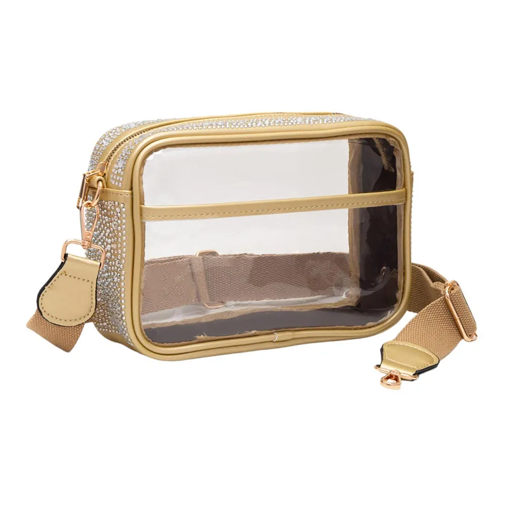 Bling Studded Faux Leather Clear Rectangle Crossbody Bag