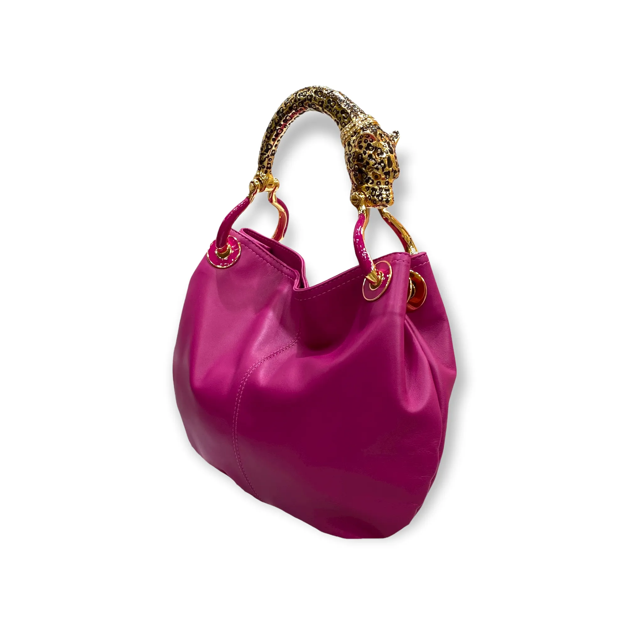 BORSA PICCOLA IN MORBIDA PELLE FUCHSIA CON MANICO GIAGUARO