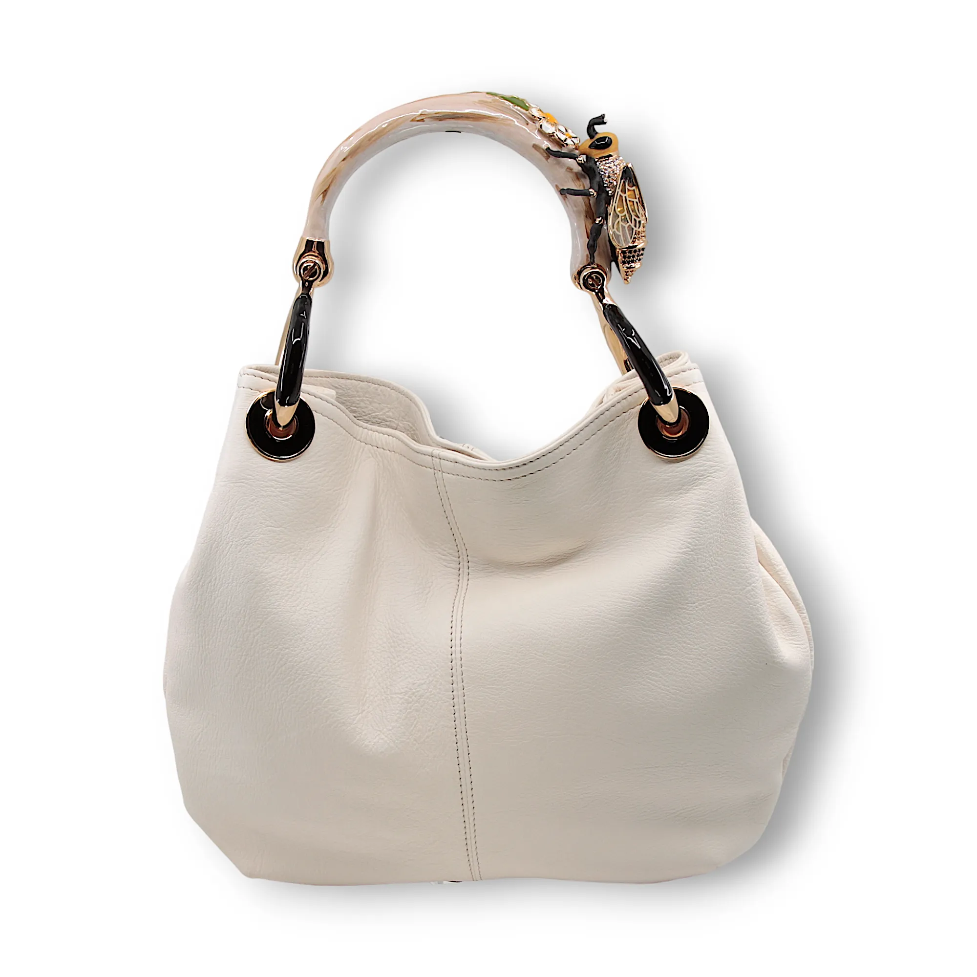 BORSA PICCOLA IN PELLE OFF-WHITE CON MANICO APE