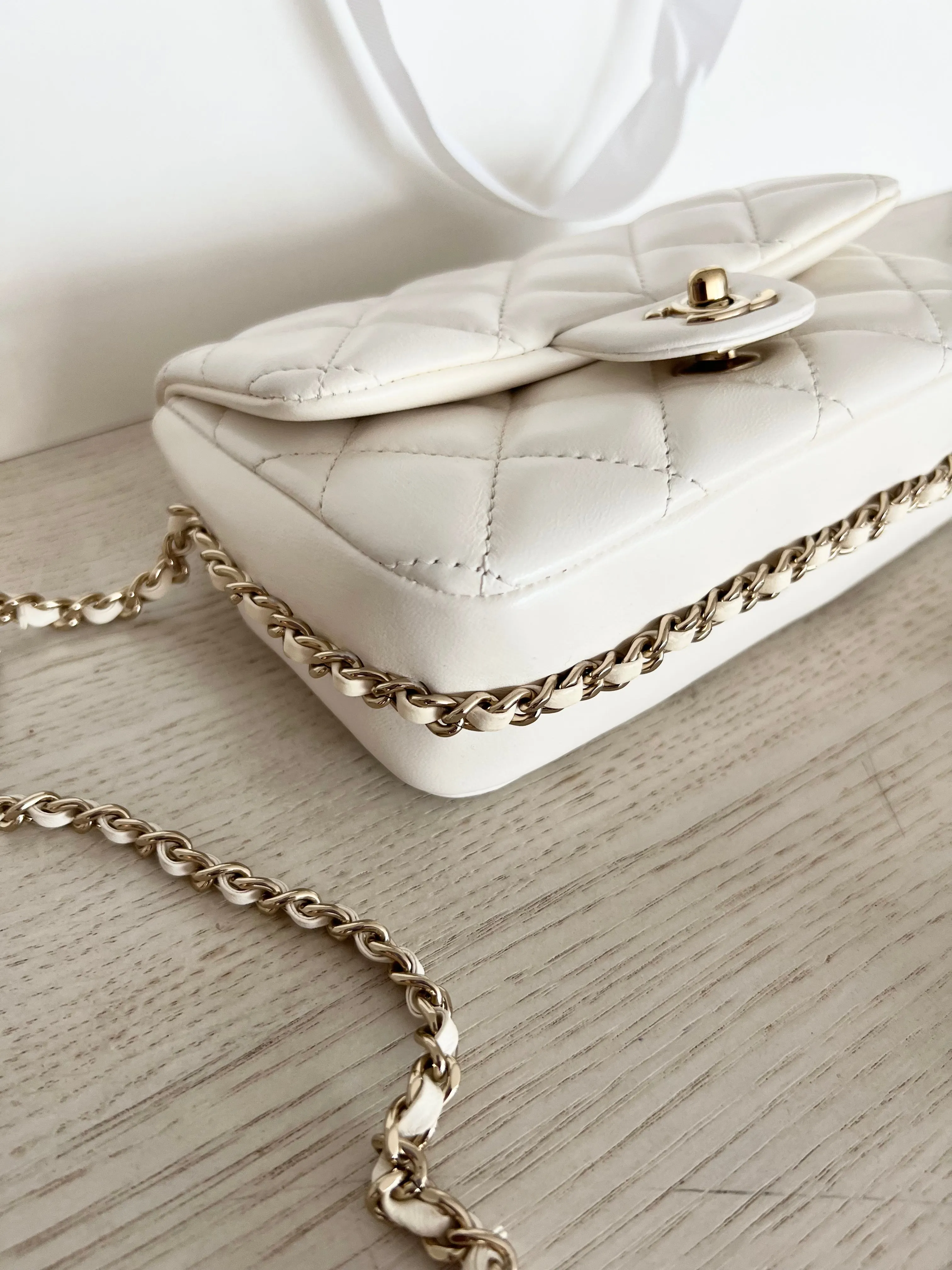 Chanel Logo Pearl Chain Bag