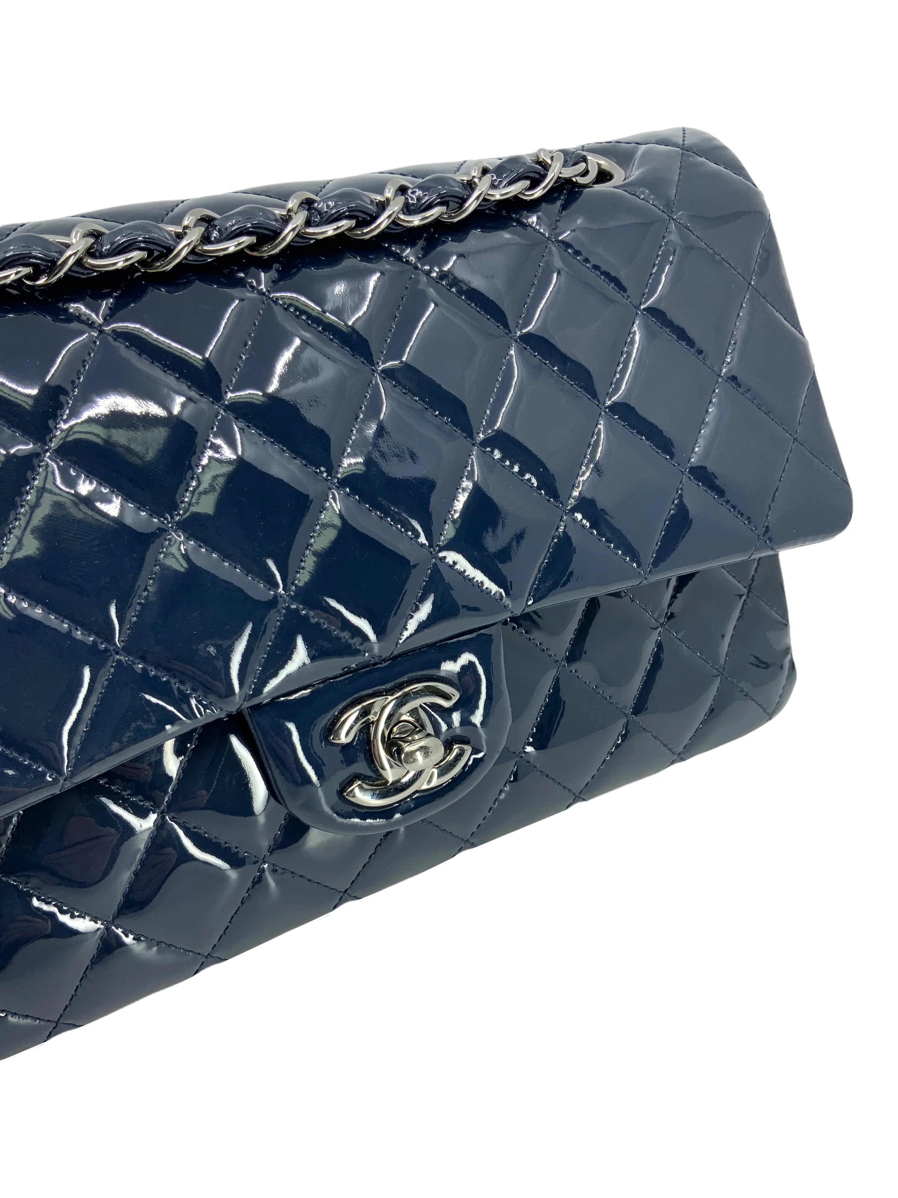 Chanel Quilted Patent Leather Classic Medium Double Flap Bag