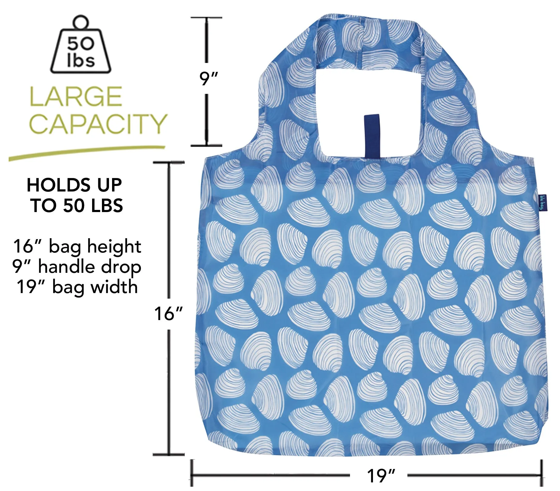 Clamshells Blue Blu Bag Reusable Shopping Bag - Machine Washable