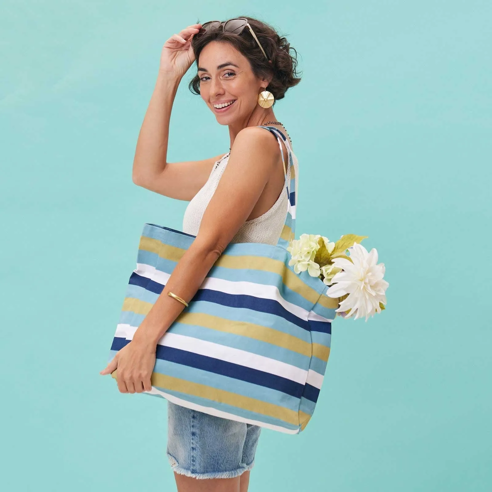 Coastal Stripe Blue Little Shopper Tote Bag