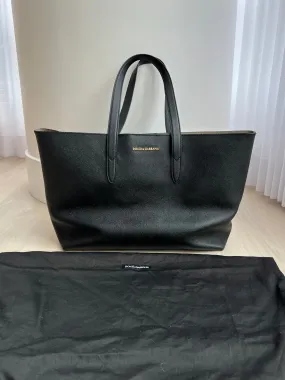 Stylish Dolce & Gabbana Black Leather Shoulder Tote Bag