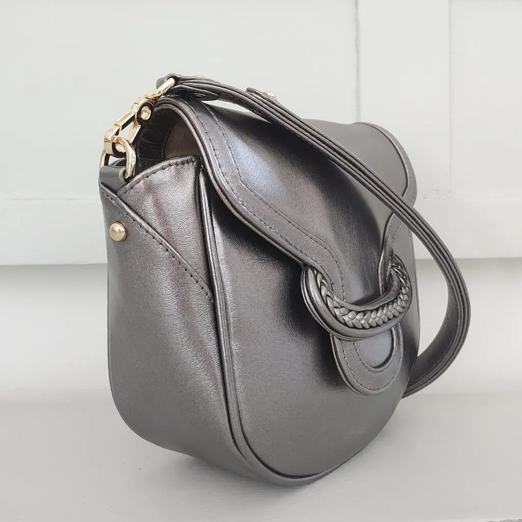 Emmy Satchel - Pewter metallic leather