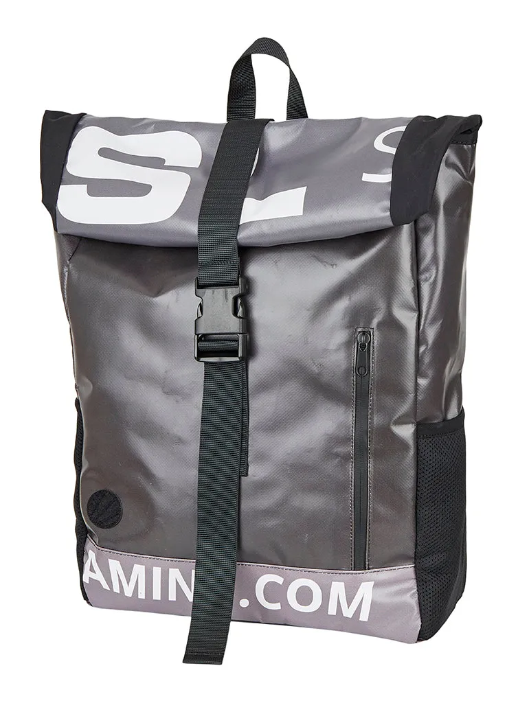 ESL Eco-Friendly Upcycled Backpack - Stylish Grey & White Edition for Sustainable Fashion