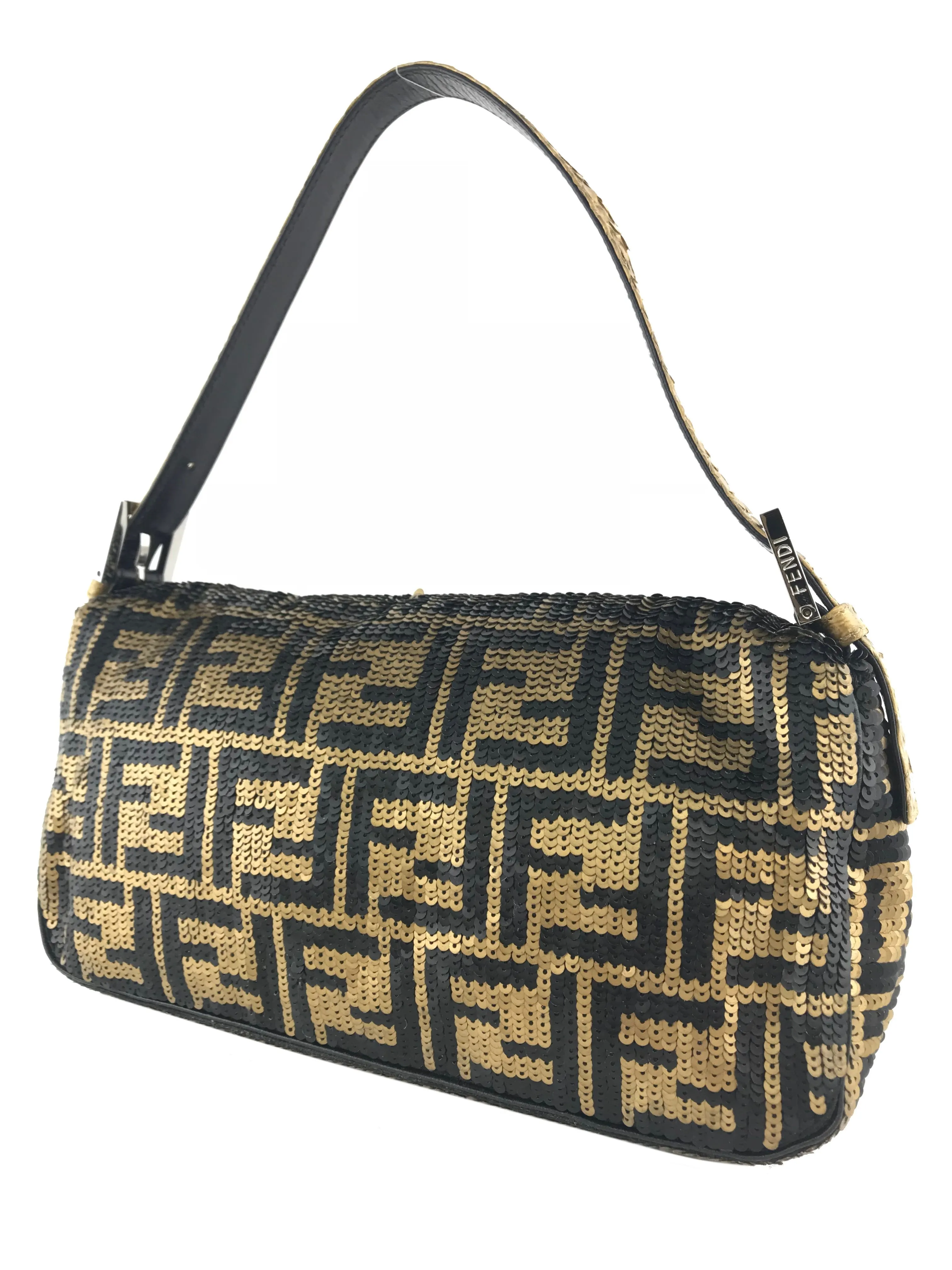 Fendi FF Sequin Snakeskin Baguette Shoulder Bag