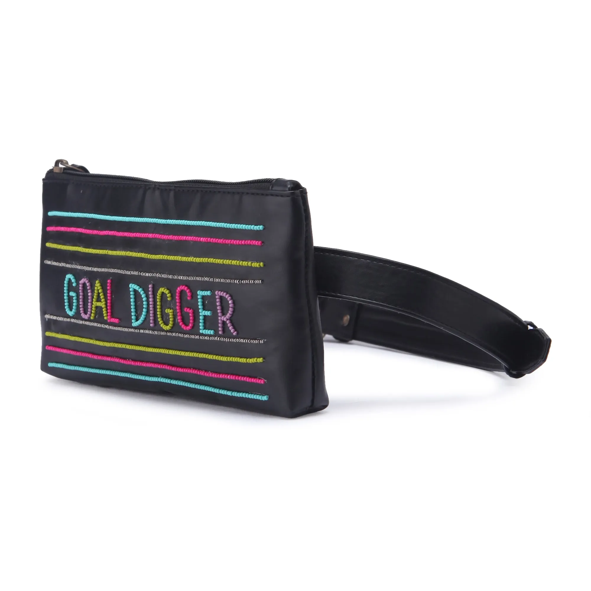 Goal digger Black Hand Embroidery Waist Belt Bag