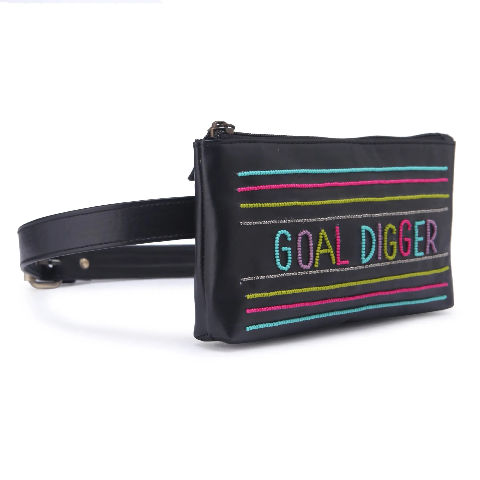 Goal digger Black Hand Embroidery Waist Belt Bag