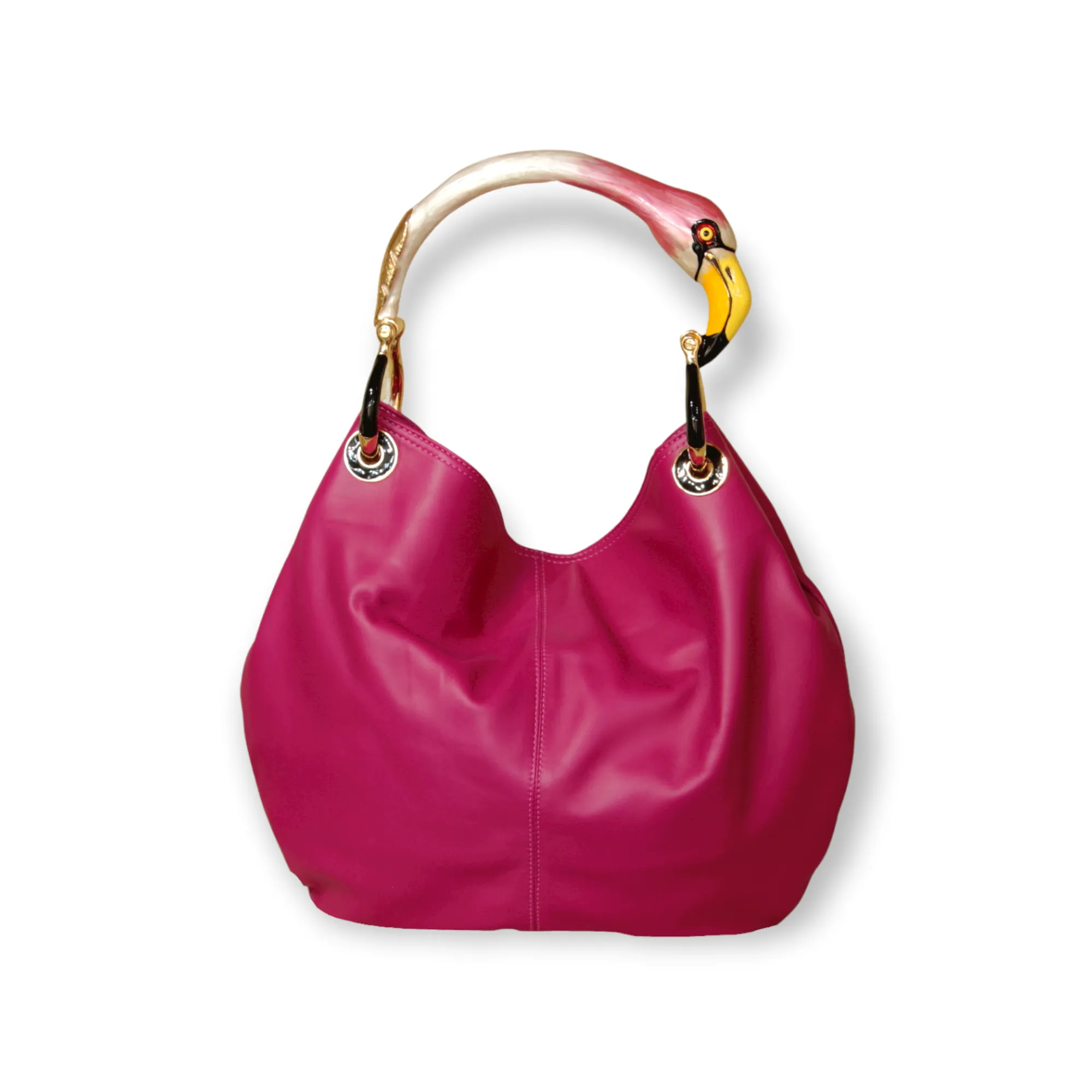 GRANDE BORSA IN MORBIDA PELLE FUCHSIA CON MANICO FENICOTTERO