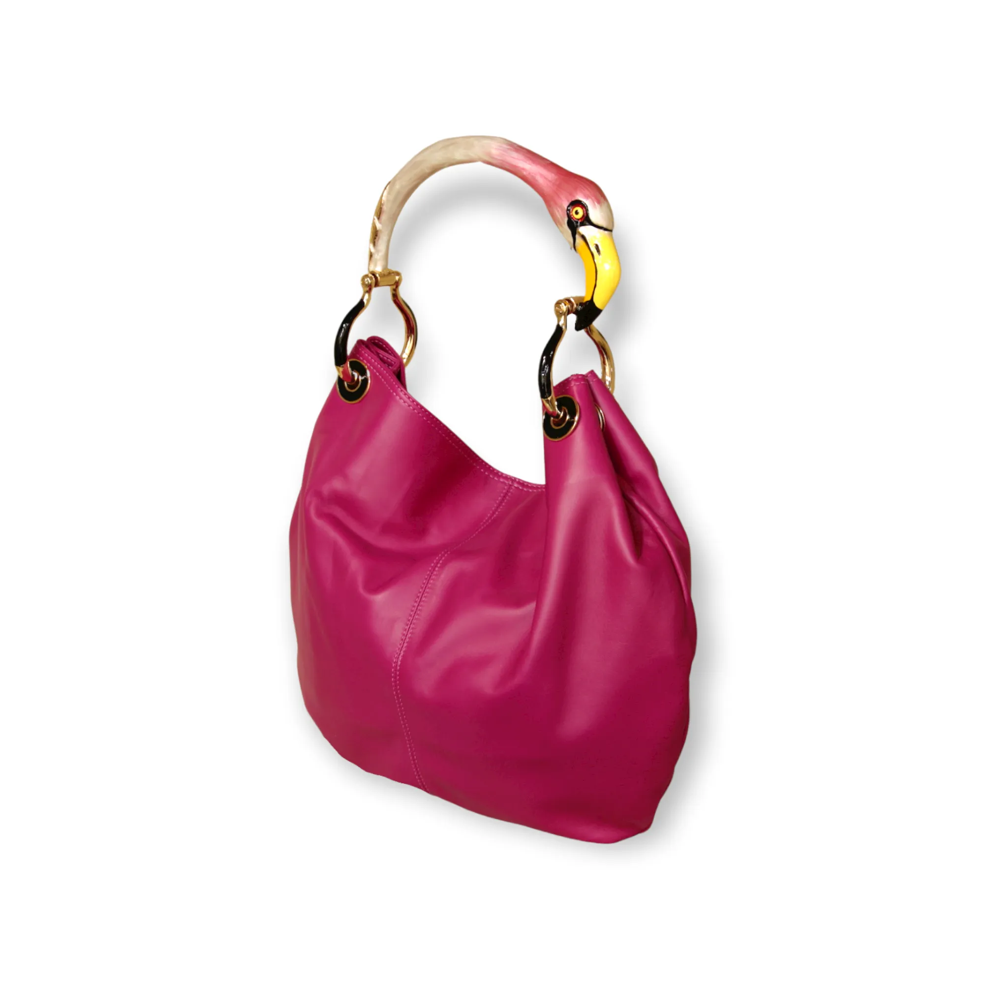 GRANDE BORSA IN MORBIDA PELLE FUCHSIA CON MANICO FENICOTTERO