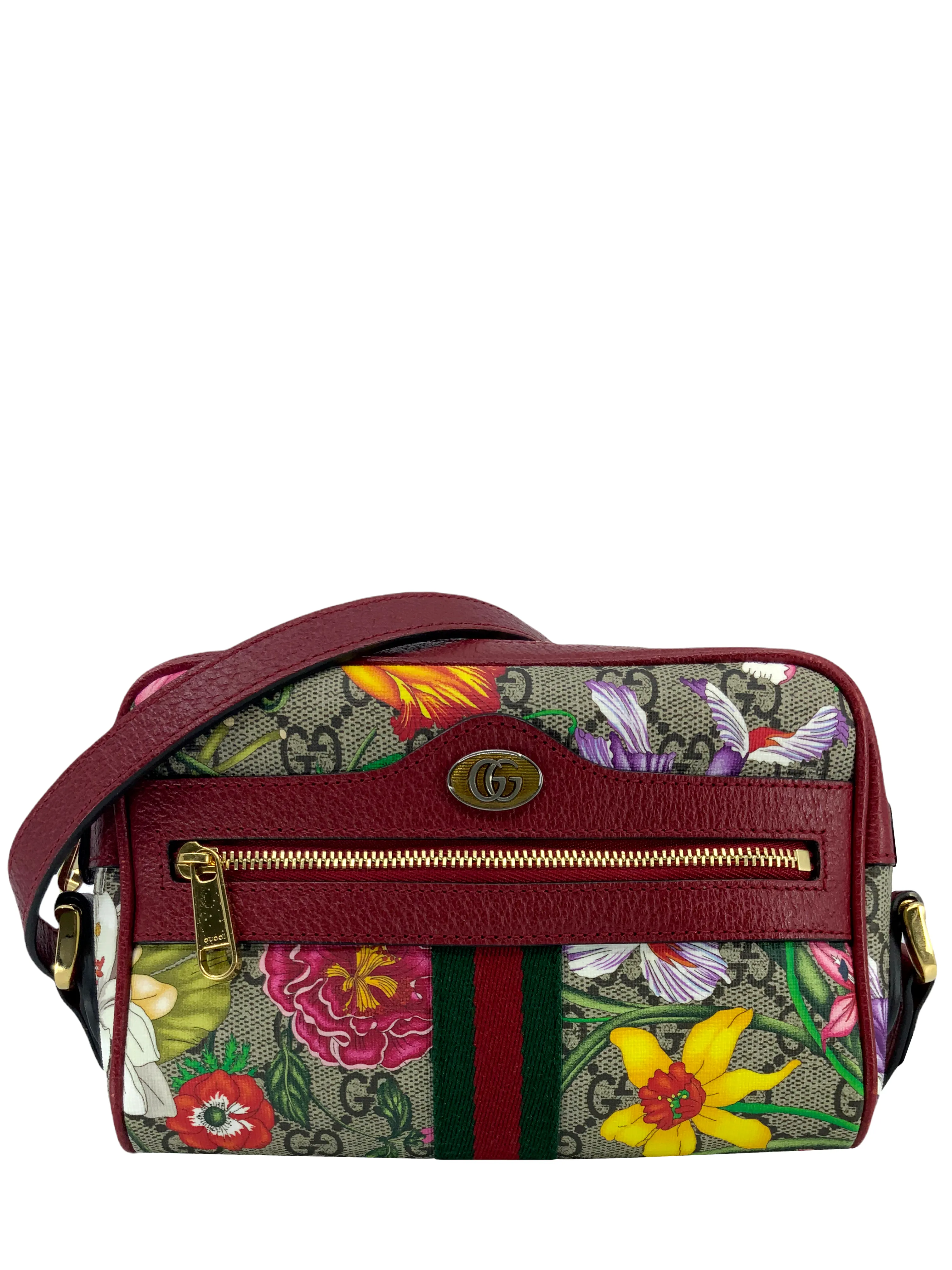 GUCCI GG Supreme Flora Web Mini Ophidia Shoulder Bag