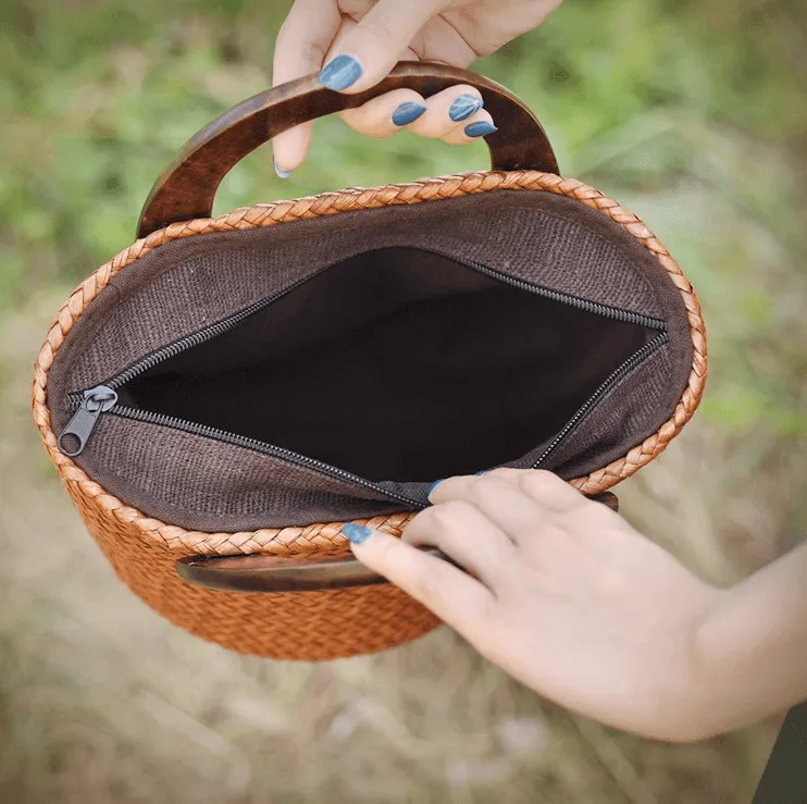 Handwoven Portable Bucket Bag for Women Vocation