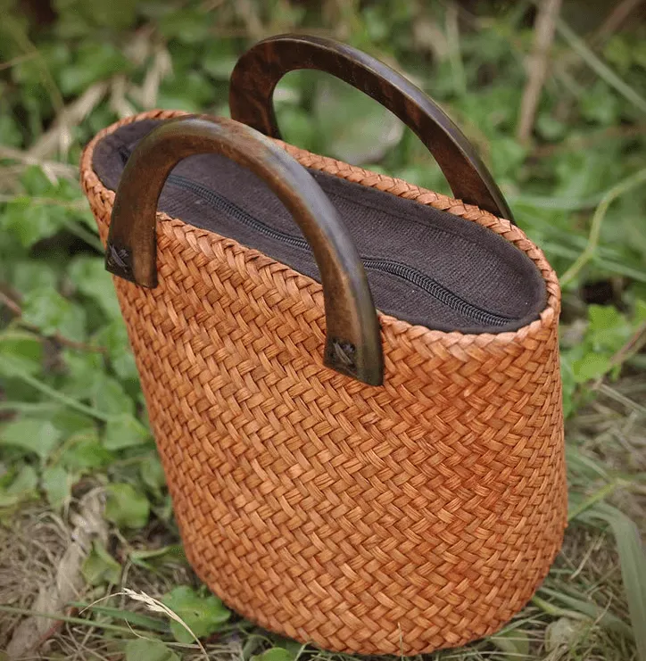 Handwoven Portable Bucket Bag for Women Vocation