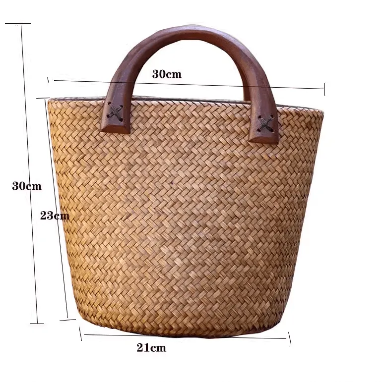 Handwoven Portable Bucket Bag for Women Vocation