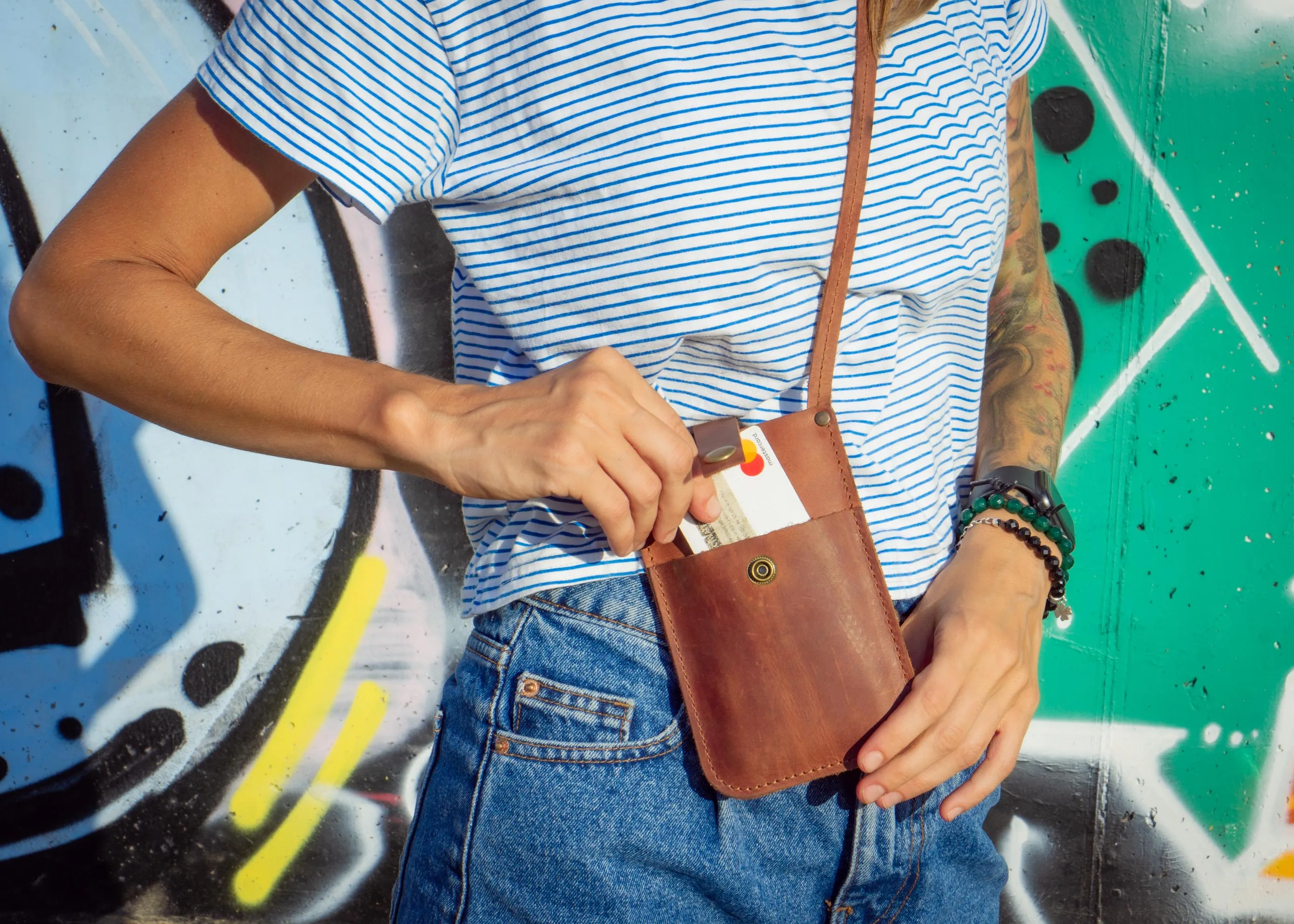 Leather crossbody bag for phone | Minimalist pocket with long strap