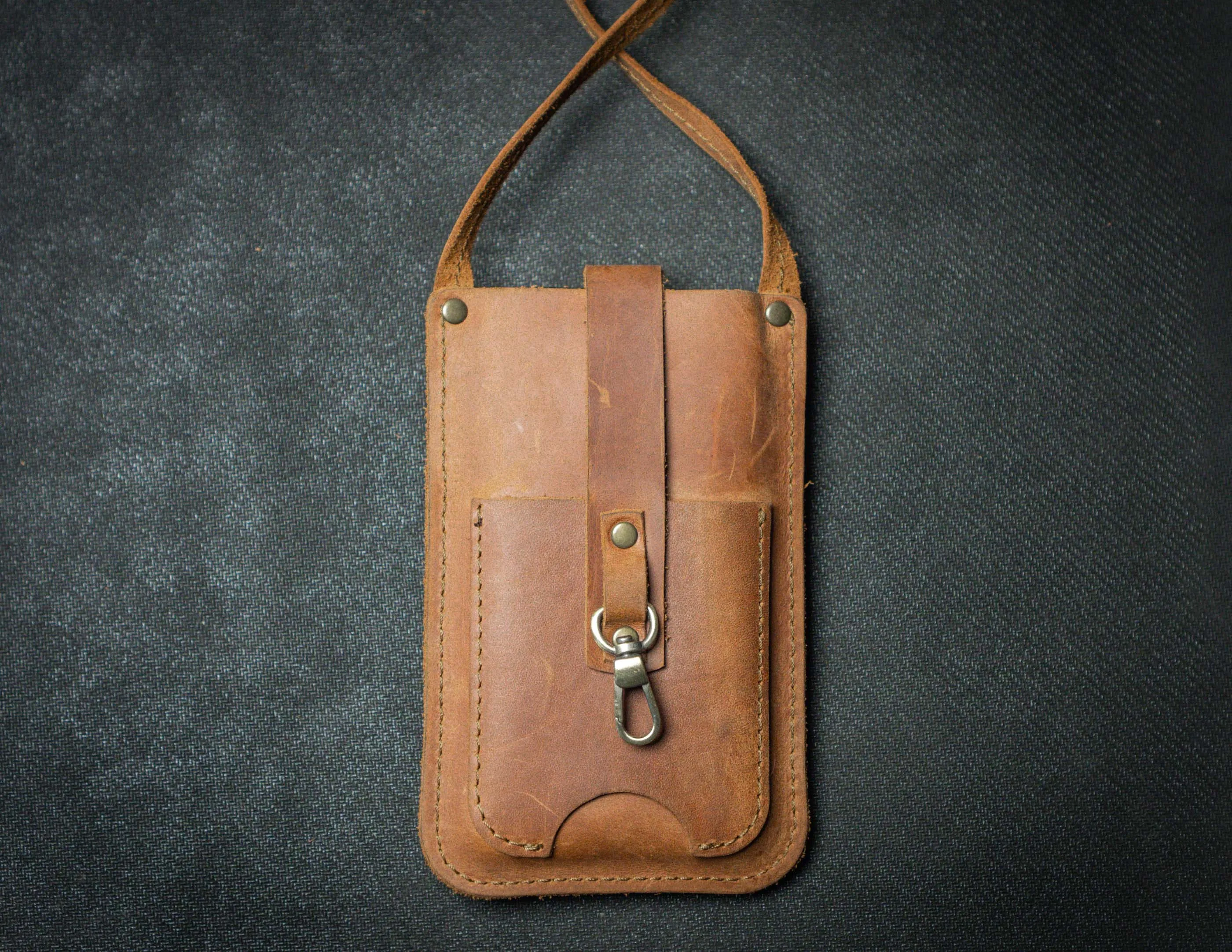 Leather crossbody bag for phone | Minimalist pocket with long strap