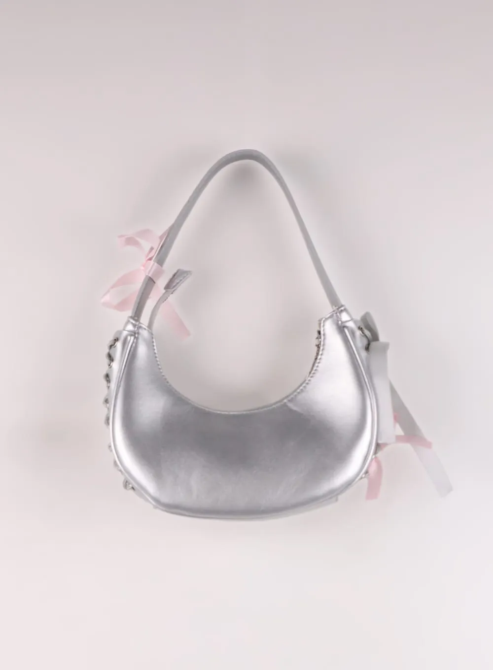 Metallic Shoulder Bag with Ribbon Decor IJ419