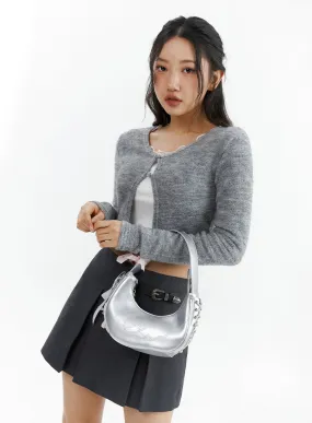 Metallic Shoulder Bag with Ribbon Decor IJ419