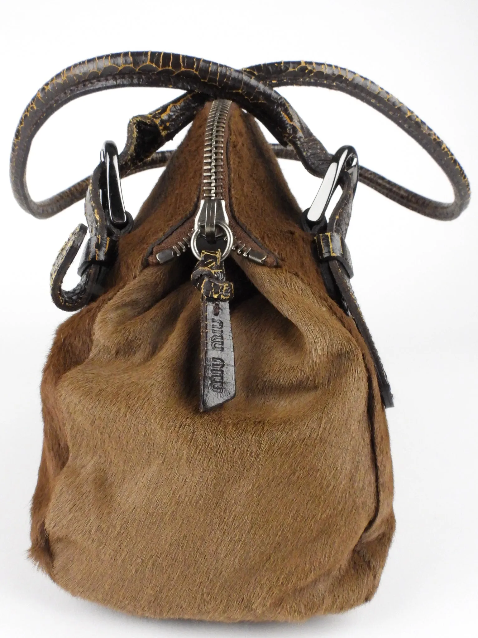 Miu Miu Vintage 2000s Brown Pony Hair Leather Tote Bag