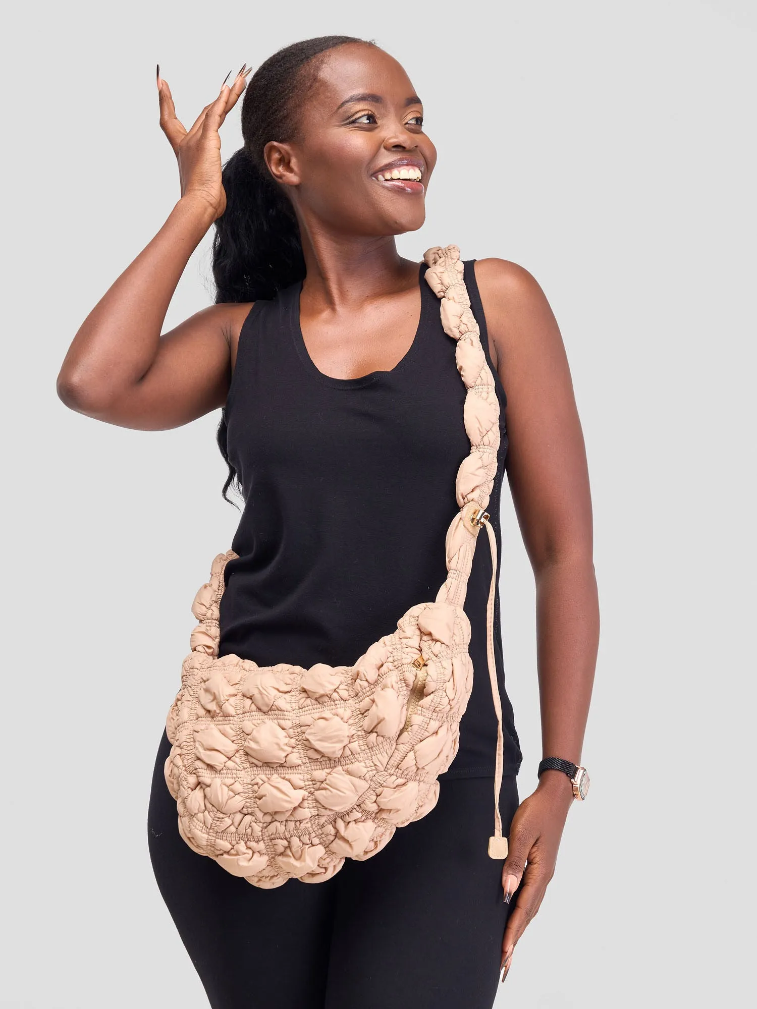 Mona Puffy Adjustable Shoulder Bag - Beige