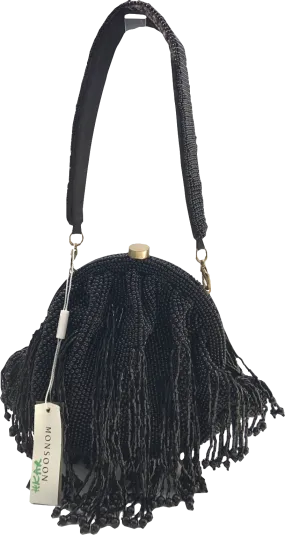 Monsoon Black Beaded Tassel Occasion Bag