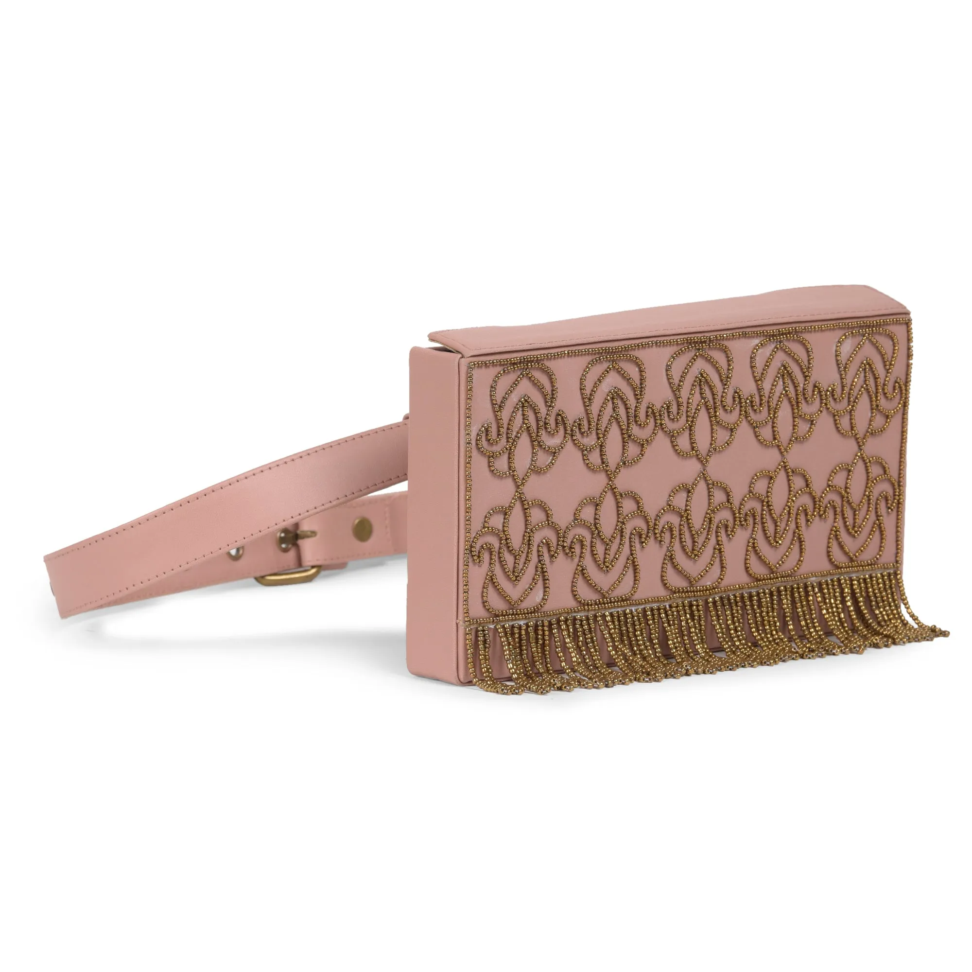 Mutiyaar Nude Antique Hand Embroidered Wedding Waist Belt Bag