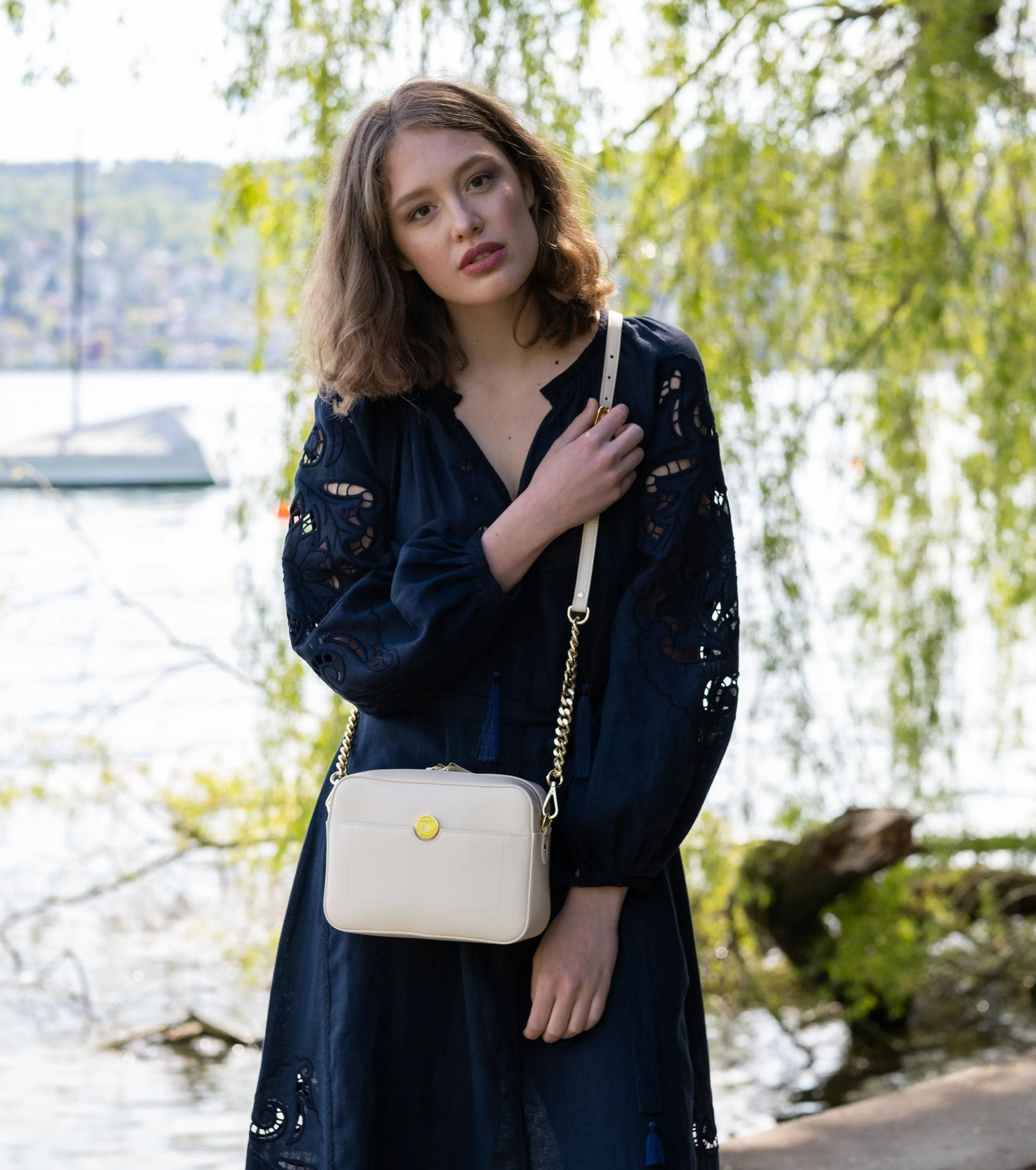 Nomad Apple Leather Vegan Crossbody Bag | Cream