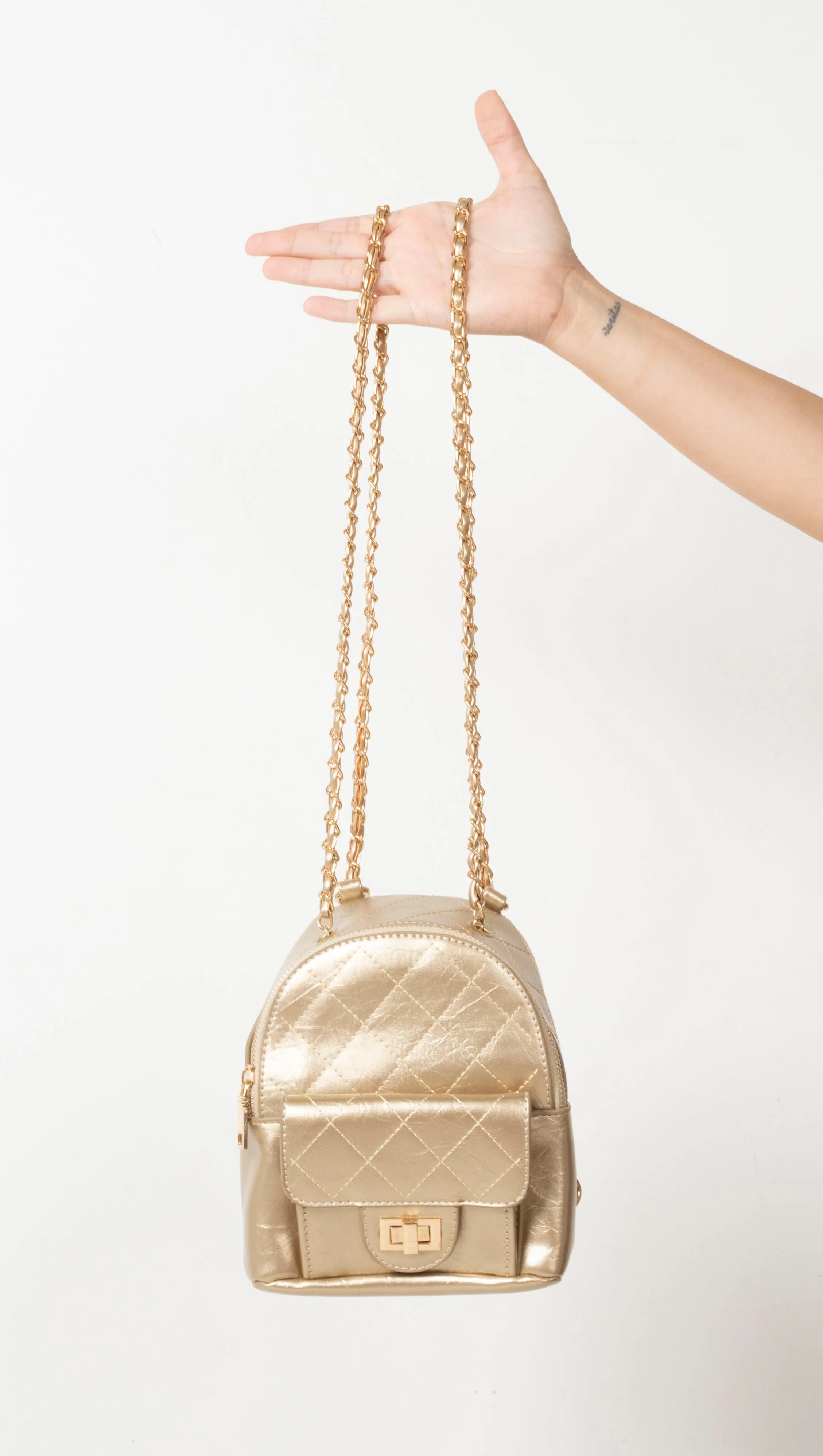 Quilted Mini Backpack - Gold