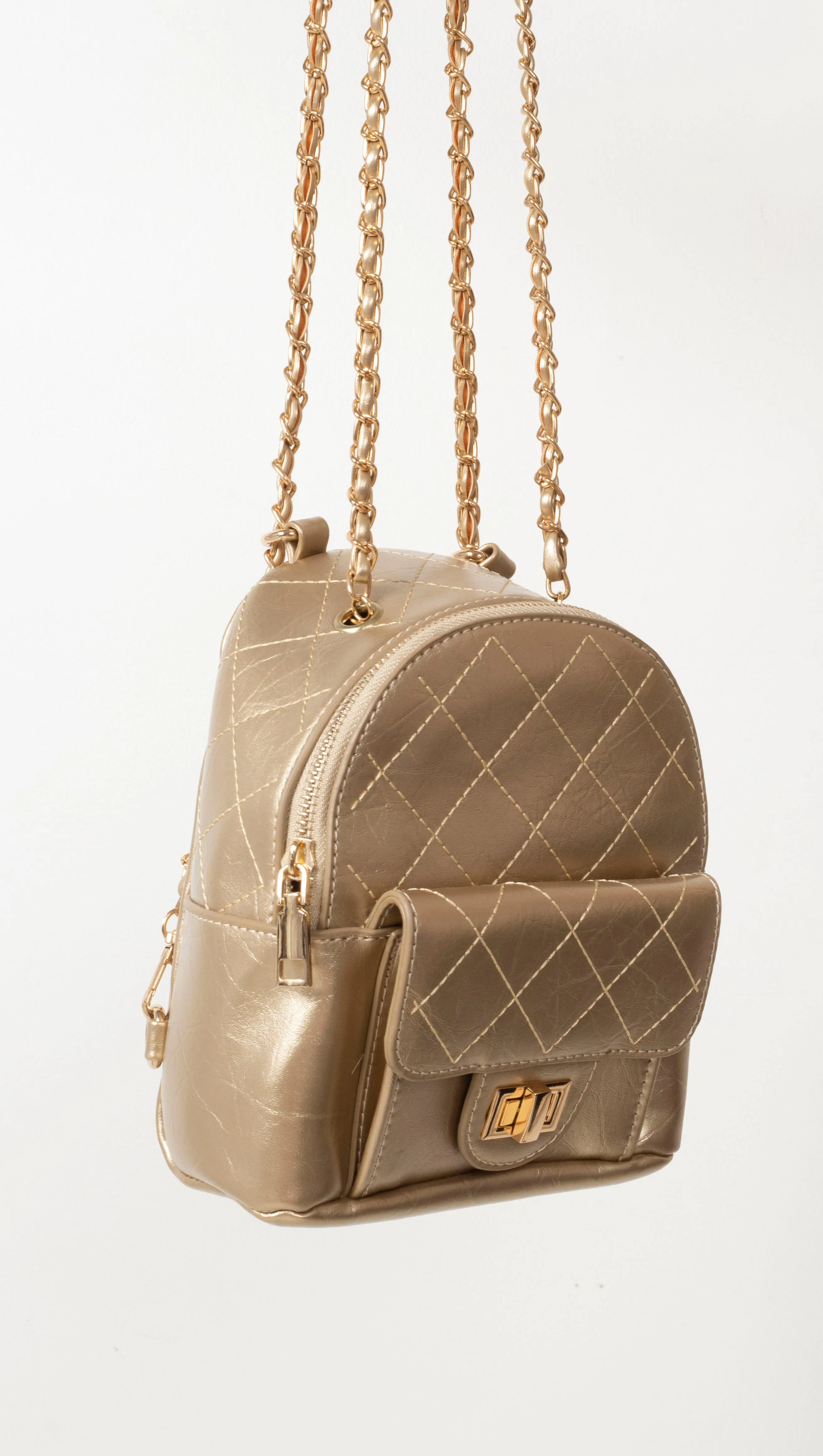 Quilted Mini Backpack - Gold