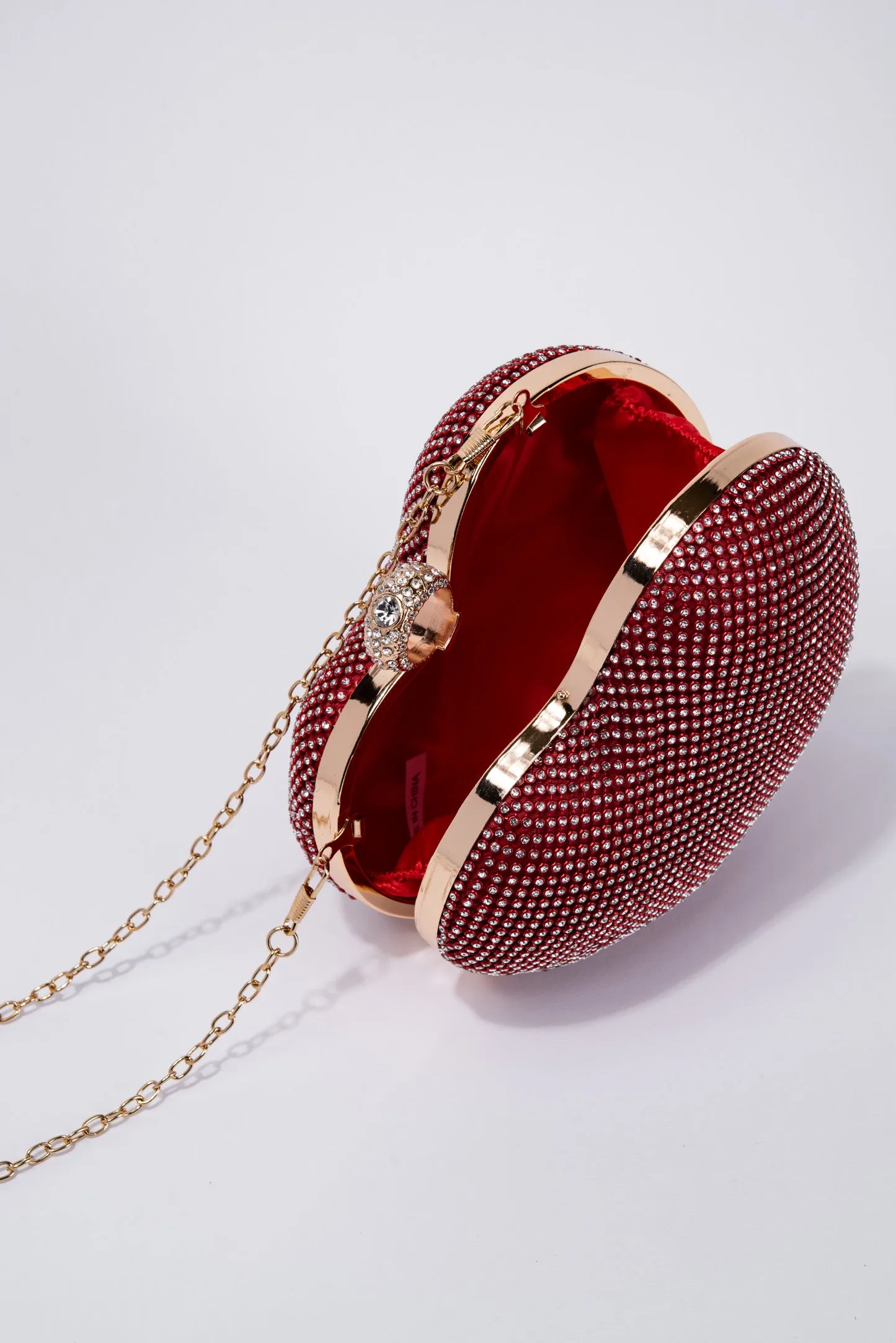 Reese Crystal Heart Shaped Evening Bag Detachable Crossbody