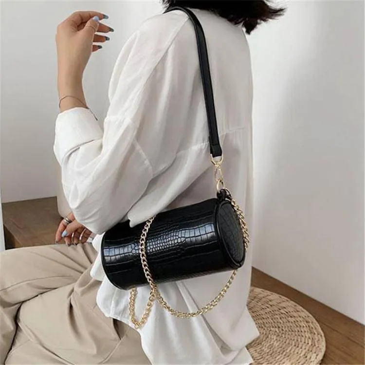 Solid Color Cylindrical Crossbody Bag