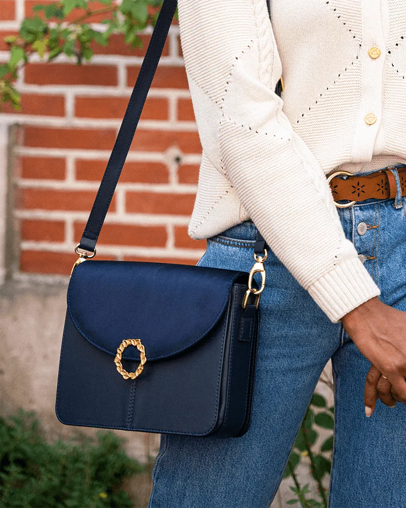 Stellan Apple Leather Vegan Crossbody Bag | Midnight Blue