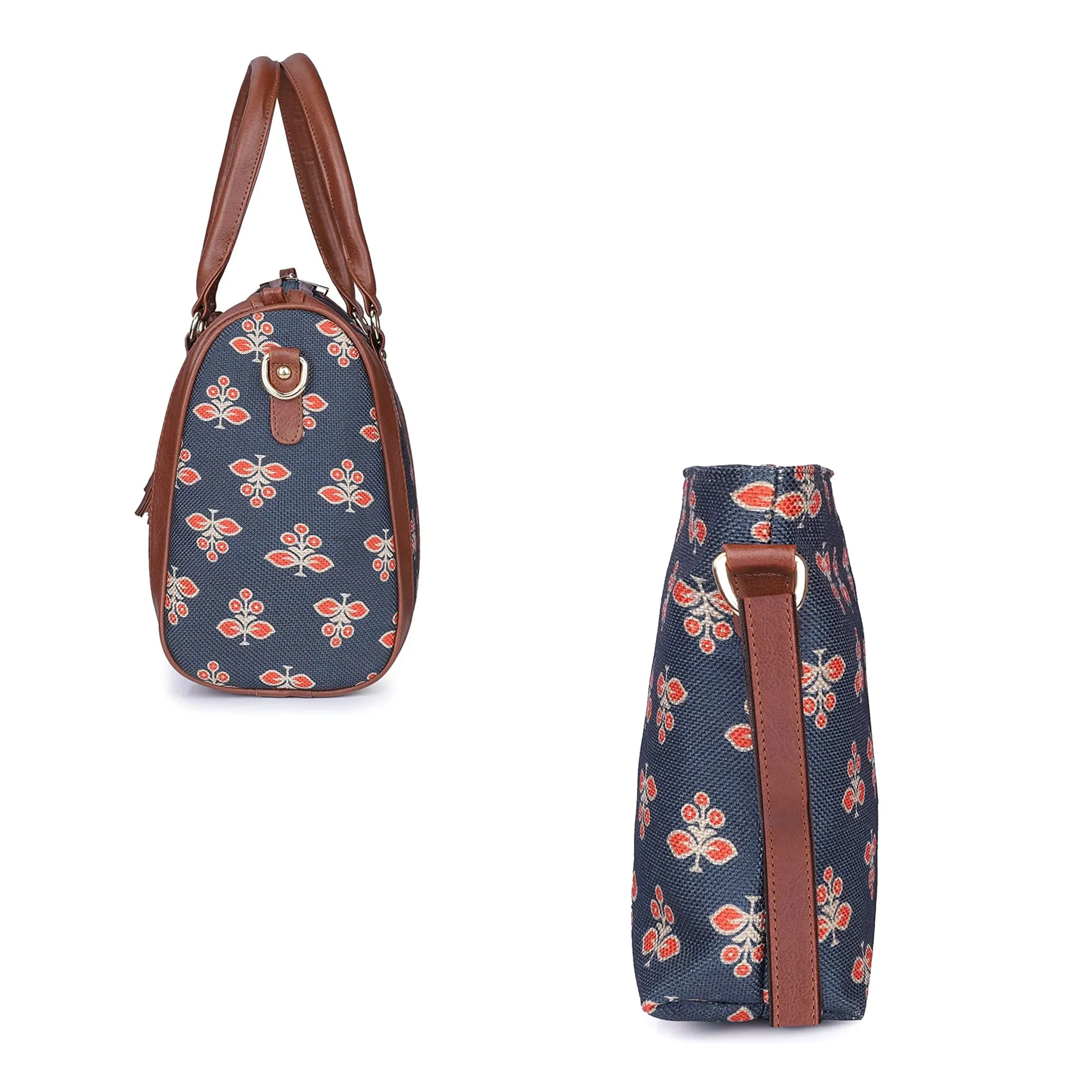 The Clownfish Combo of Lorna Printed Handicraft Fabric Handbag and Aahna Polyester Crossbody Sling bag for Women (Dark Grey)