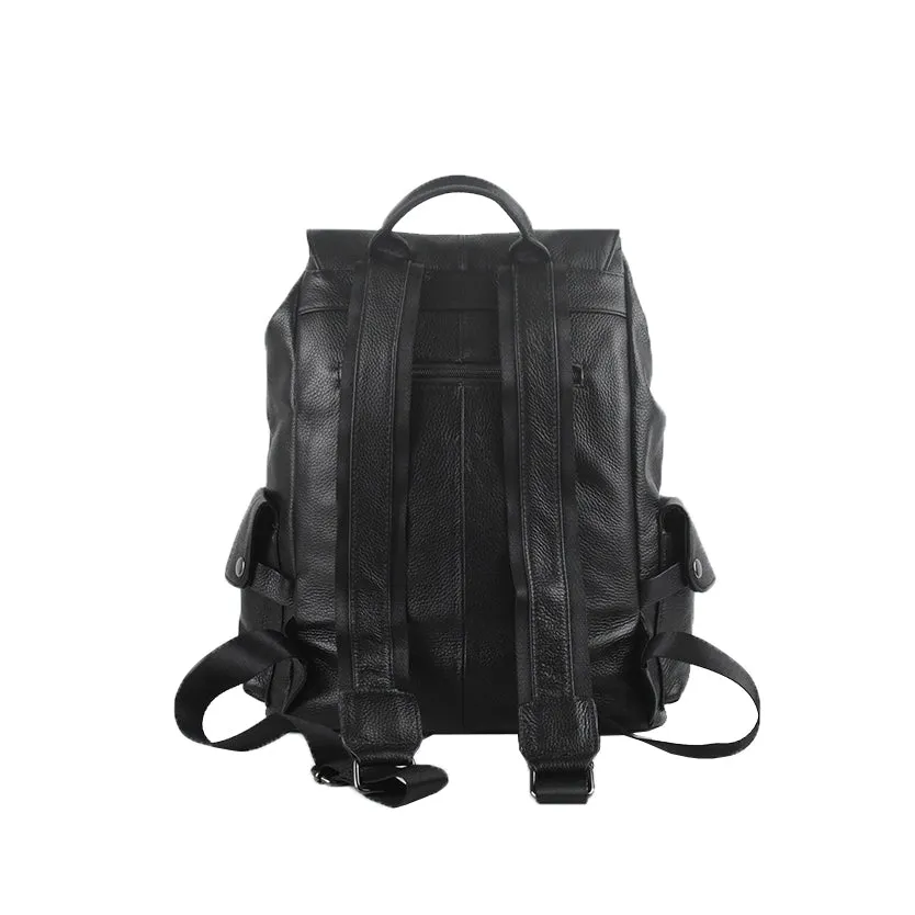 Unisex cowhide leather backpack Flap design